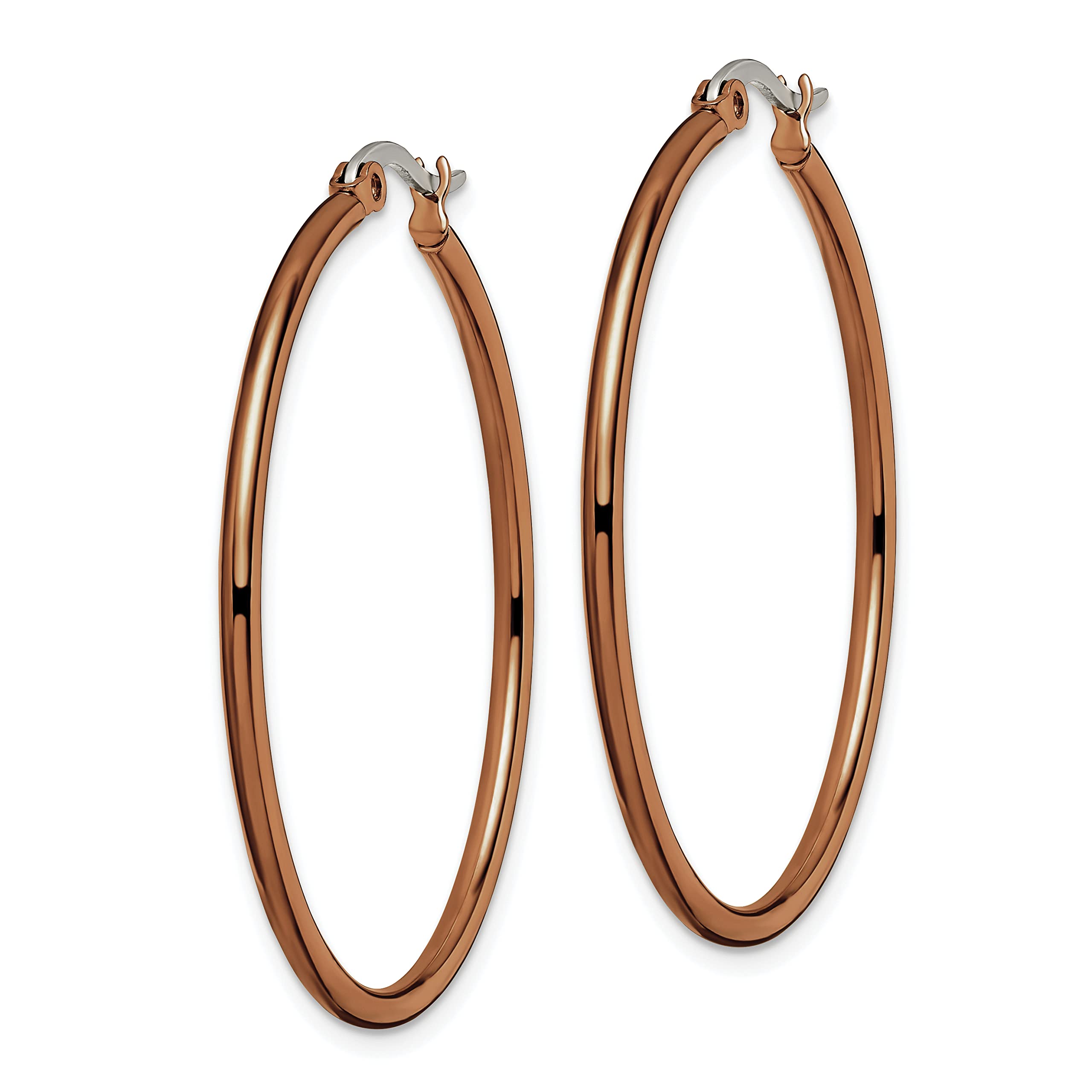 Stainless Steel Brown 40mm 2mm Large Medium Hoop Earrings for Women - Hypoallergenic Durable Fashion Jewelry - Perfect for Everyday Wear, Parties & Gifts