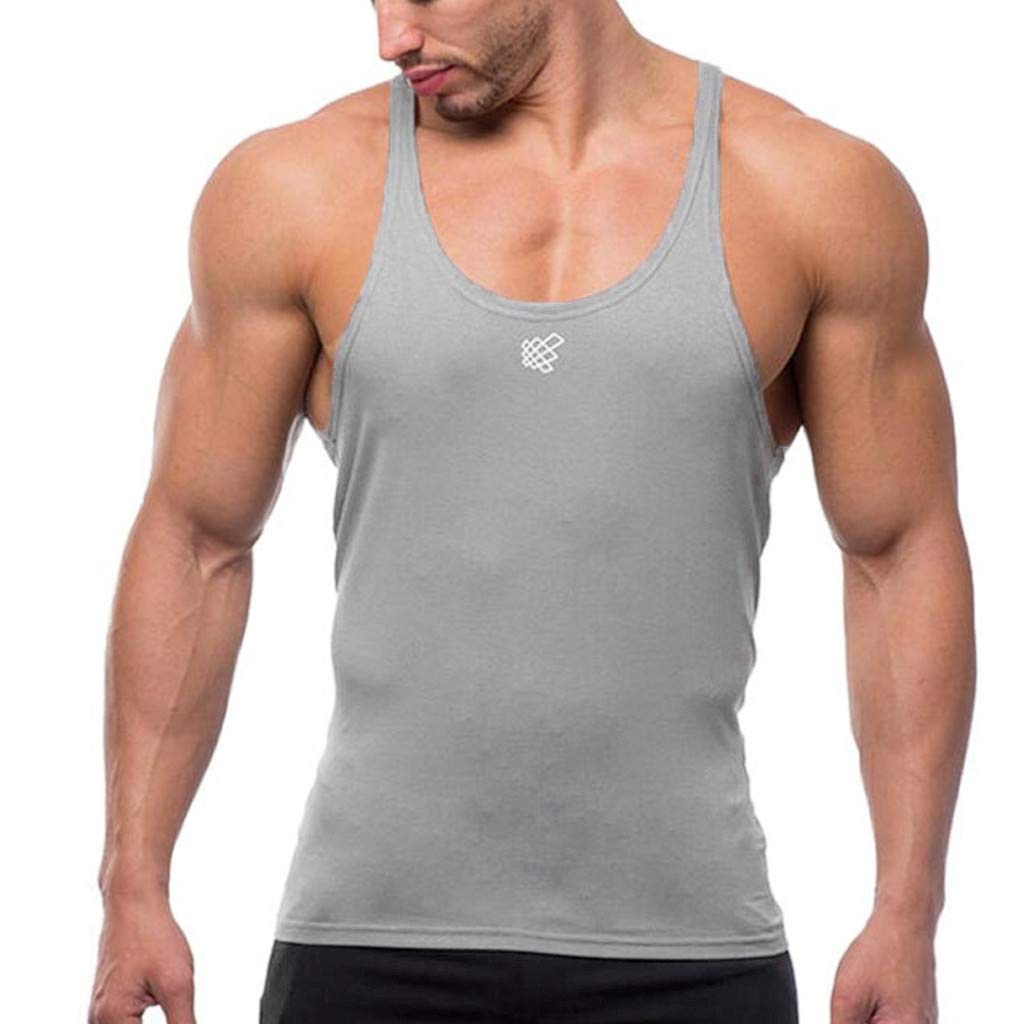 iOPQO Men's Bodybuilding Sleeveless Workout Shirt - Breathable Gym Tank Top for Fitness & Weightlifting - Striped Athletic Vest (Gray, XXL) - Perfect for Gym, Running & Outdoor Sports