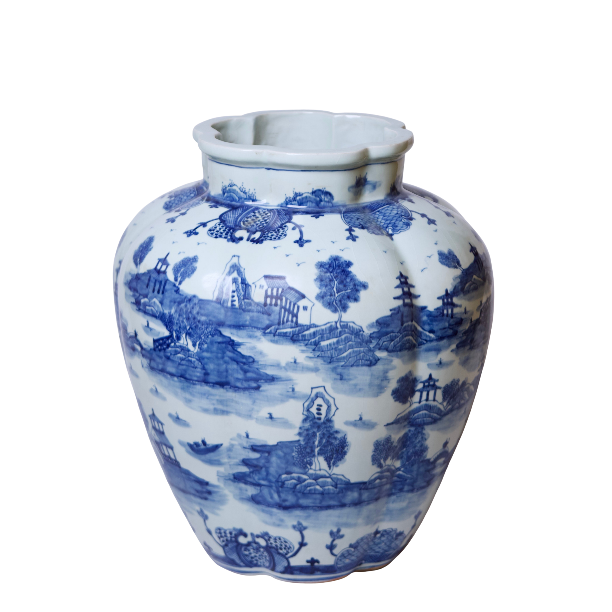 Willow Ware Blue and White Porcelain Gourd Vase - Handcrafted Chinese Antique Decor for Home, Office & Wedding Centerpiece