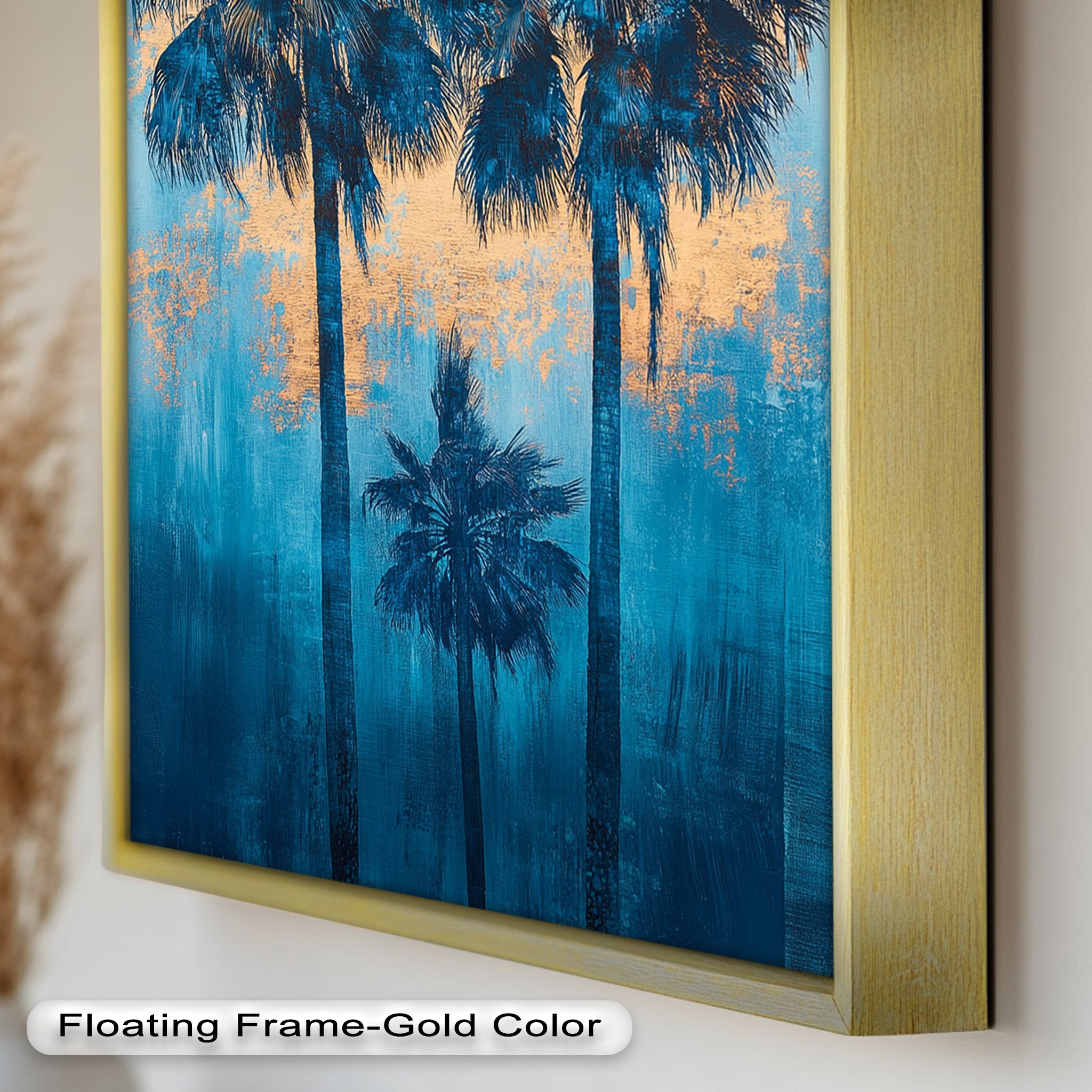 Blue Sunset Palms Tropical Oil Painting - Handmade Beach Wall Art for Living Room, Bedroom & Office Decor