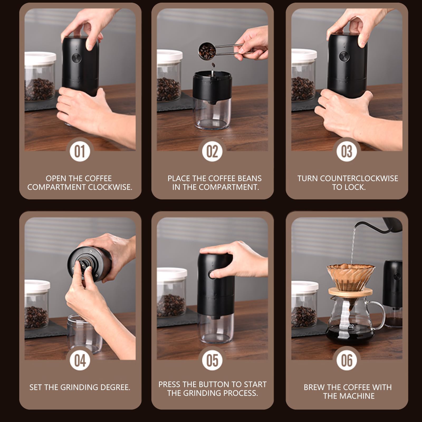 Premium Electric Coffee Grinder with Ceramic Burr - Adjustable Coarseness, Portable & Rechargeable Mini Espresso Bean Grinder for Home, Office & Travel - Perfect for French Press, Drip Coffee & Cold Brew (Black)