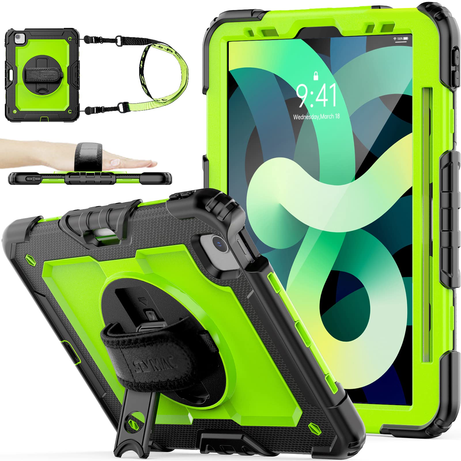 SEYMAC 360° Rotating Protective Case with Screen Protector & Pen Holder for iPad Air 5th/4th Gen 10.9