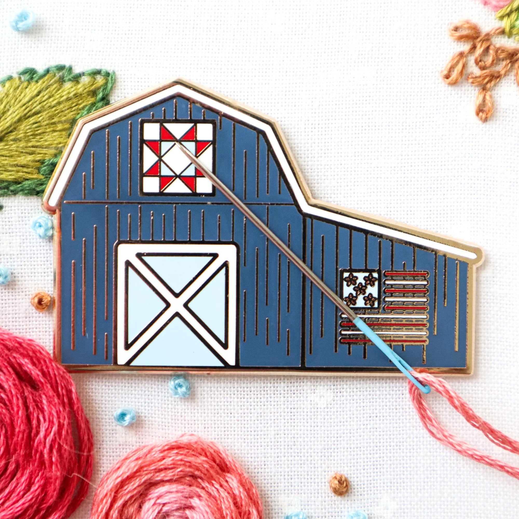 Patriotic Barn Needle Minder - Magnetic Pin Cushion for Sewing, Quilting & Embroidery - Perfect for Crafting, DIY Projects & Fabric Arts (Flamingo Toes Design)