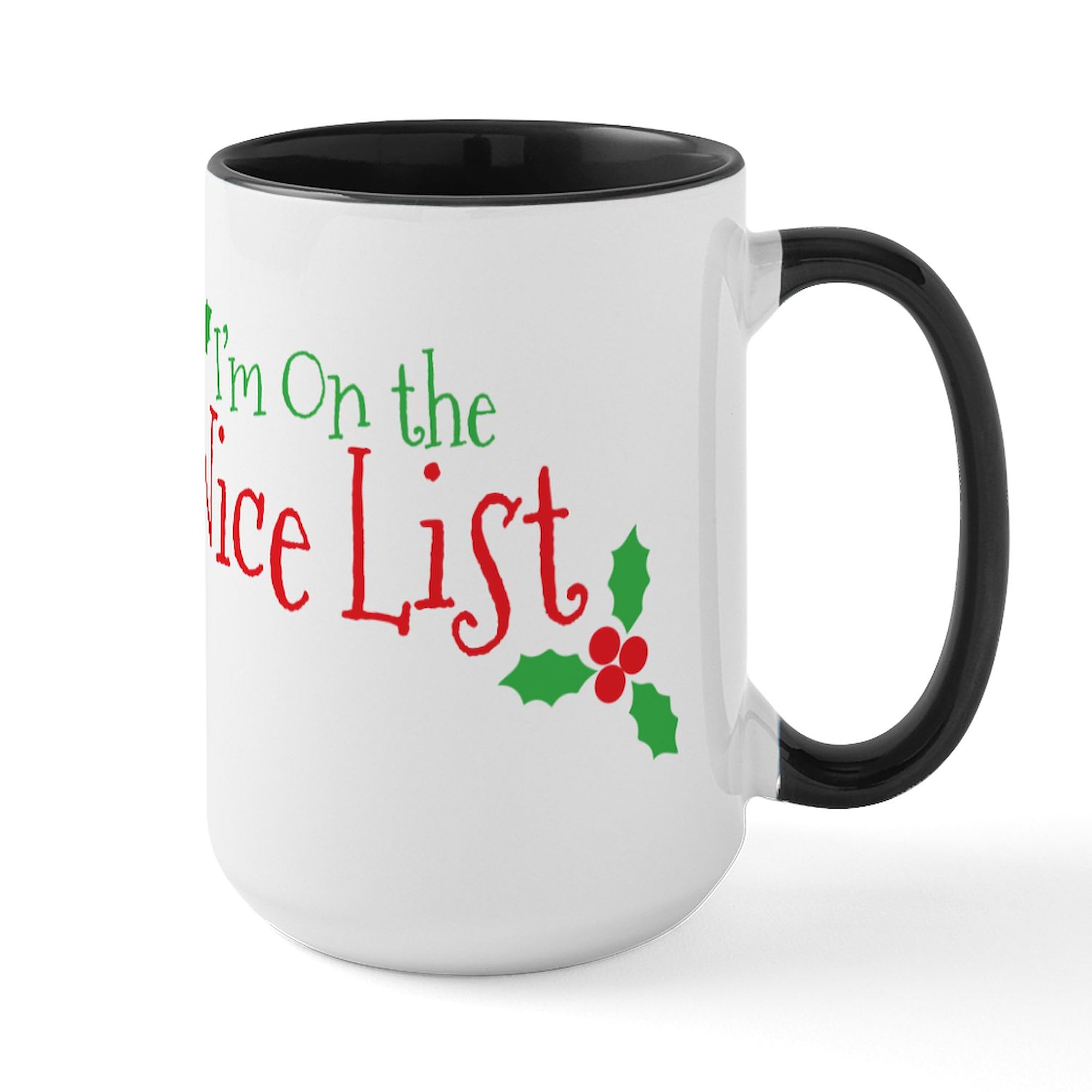 Nice List Large 15 oz (444 ml) Ceramic Coffee Mug - Christmas Gift, Office & Home Use, Perfect for Hot Cocoa, Tea & Coffee Lovers