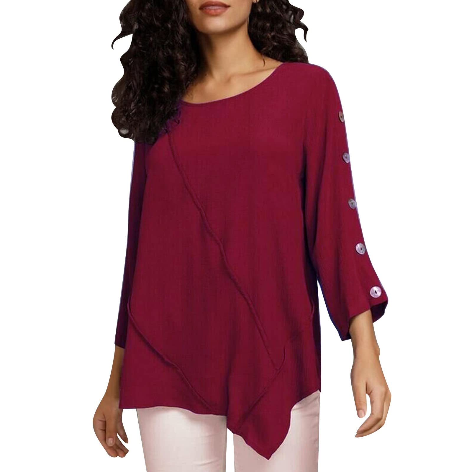 Women's Crew Neck Casual Long Sleeve Chiffon Blouse - Solid Color & Floral Print Button Down Top for Spring/Autumn | Perfect for Office Wear, Date Night & Everyday Outfits