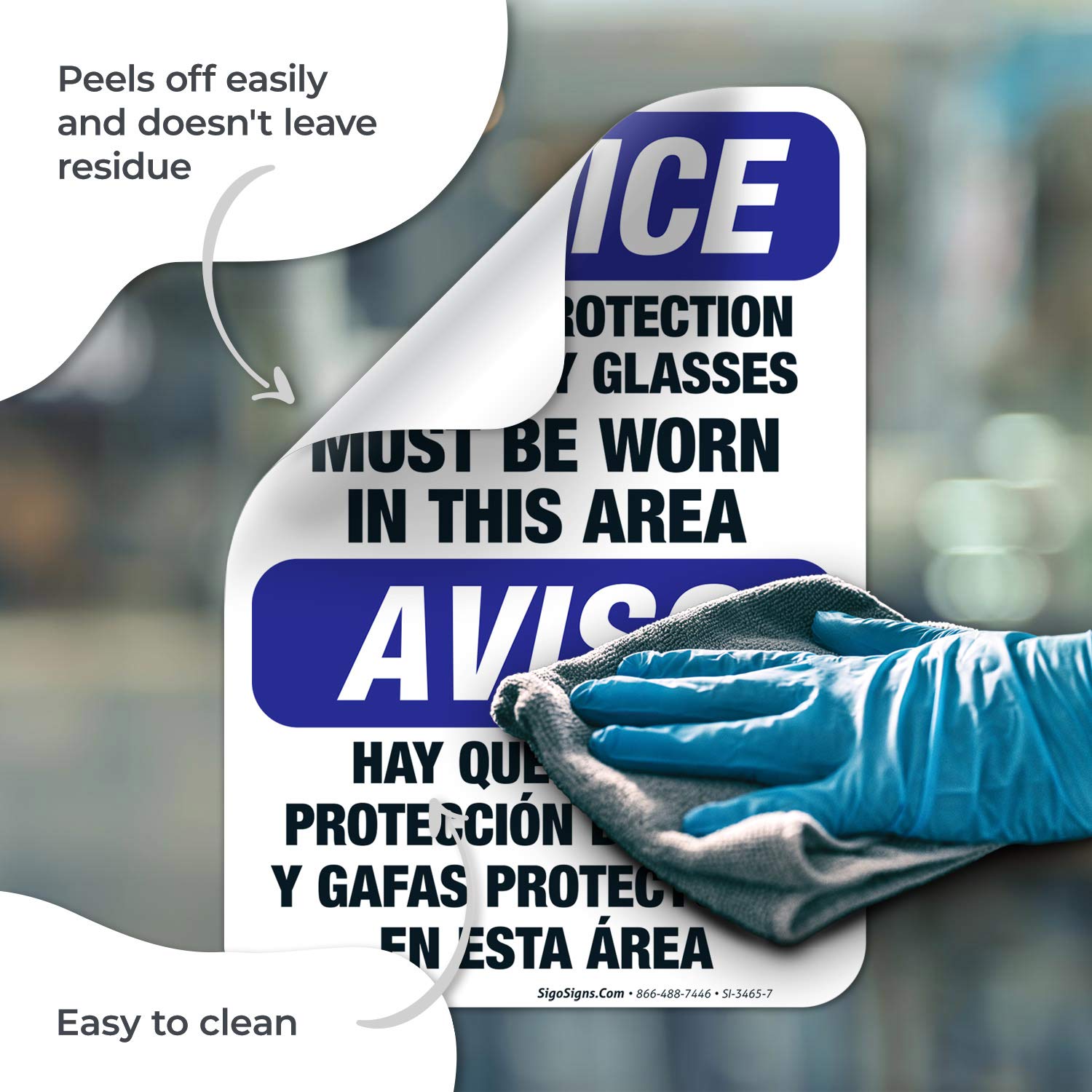 OSHA Compliant Bilingual Safety Sign - Hearing Protection & Safety Glasses Required in This Area | 10x7 Inch Durable 4 Mil Vinyl Decal | Weatherproof & UV Resistant | Made in USA | Ideal for Construction Sites, Factories & Work Zones
