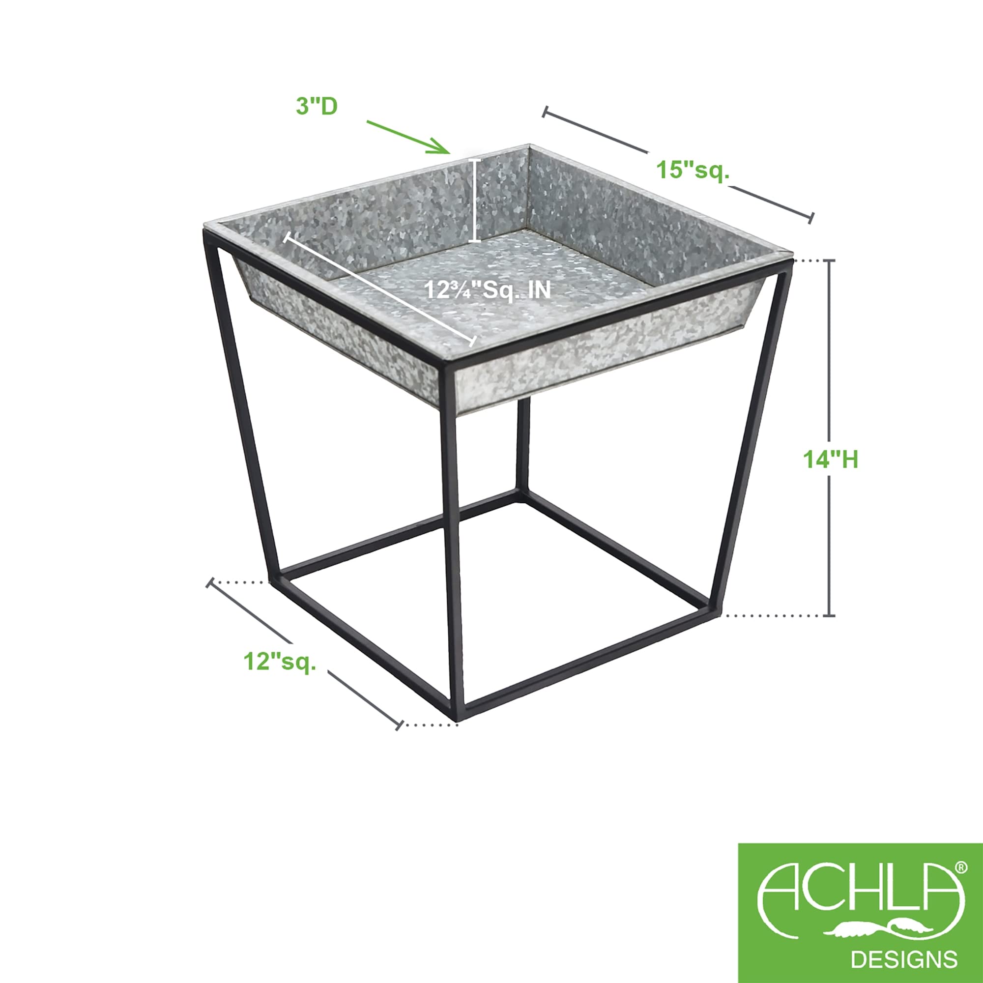 Arne Plant Stand - 14 Inch Height with Galvanized Tray - Modern Indoor/Outdoor Flower Pot Holder for Home Decor, Patio, Garden & Balcony