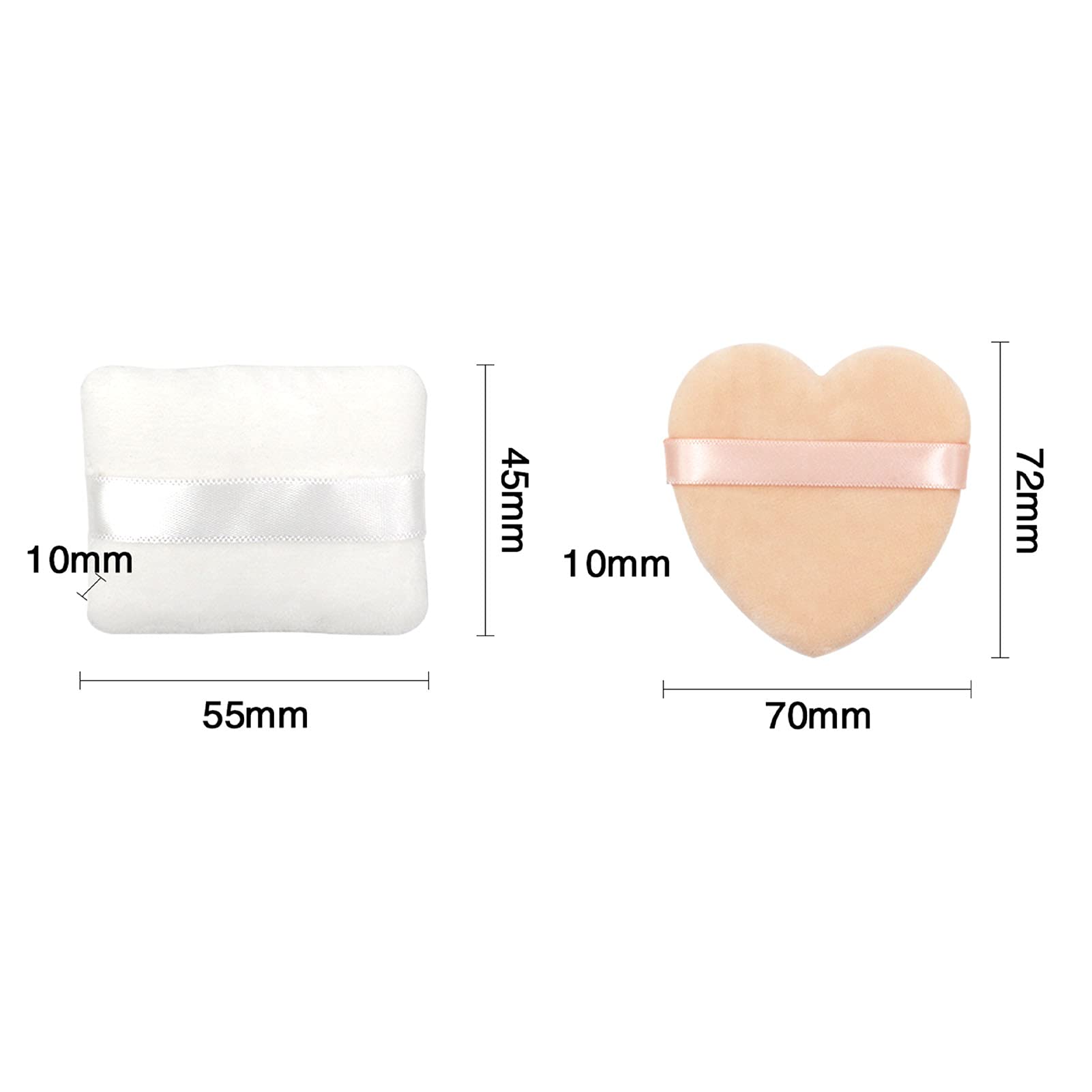 Heart & Square Makeup Powder Puffs - Ultra Soft Washable Cosmetic Sponges for Foundation & Loose Powder | Reusable Cotton Puffs with Straps (Skin Tone, Heart Shape) | Perfect for Daily Makeup & Professional Beauty Routines