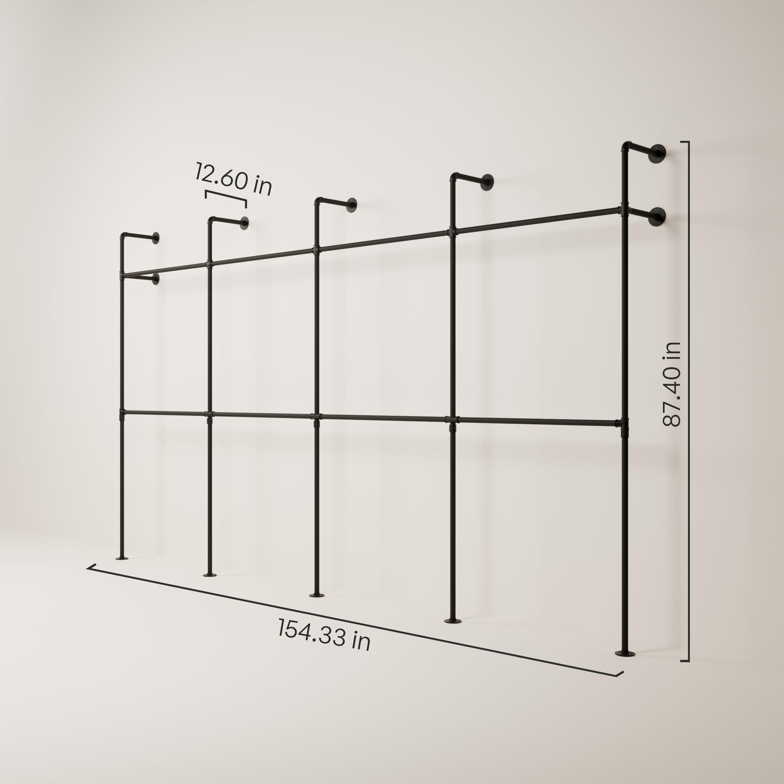 Pamo Heavy Duty Industrial Pipe Clothing Rack - 1100 lbs Capacity Wall Mounted Garment Rack, Walk-In Closet Organizer for Bedroom, Laundry Room & Commercial Use