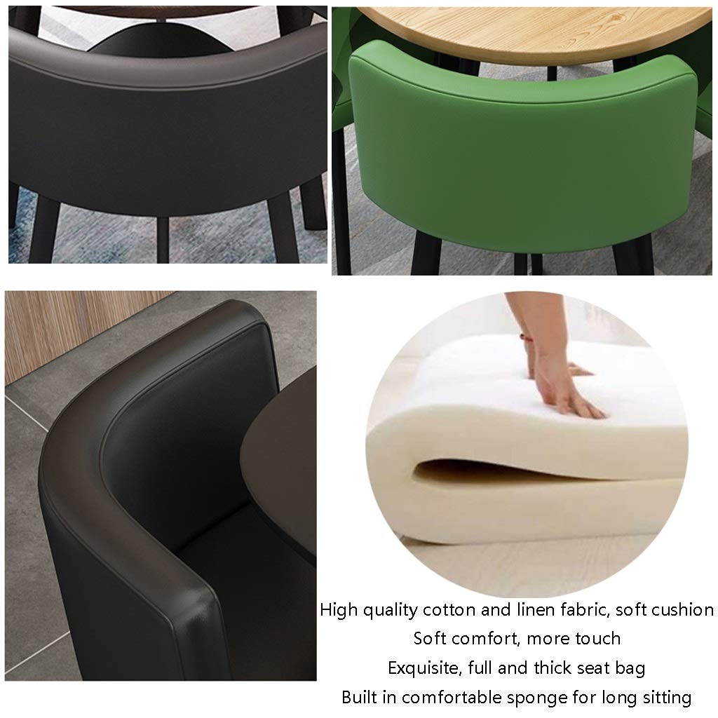 Modern Round Dining Table Set with 4 Chairs - 90cm Solid Wood Table with Leather Seats & Metal Legs for Home, Restaurant, Office - Perfect for Family Meals, Balcony Relaxation & Leisure Gatherings