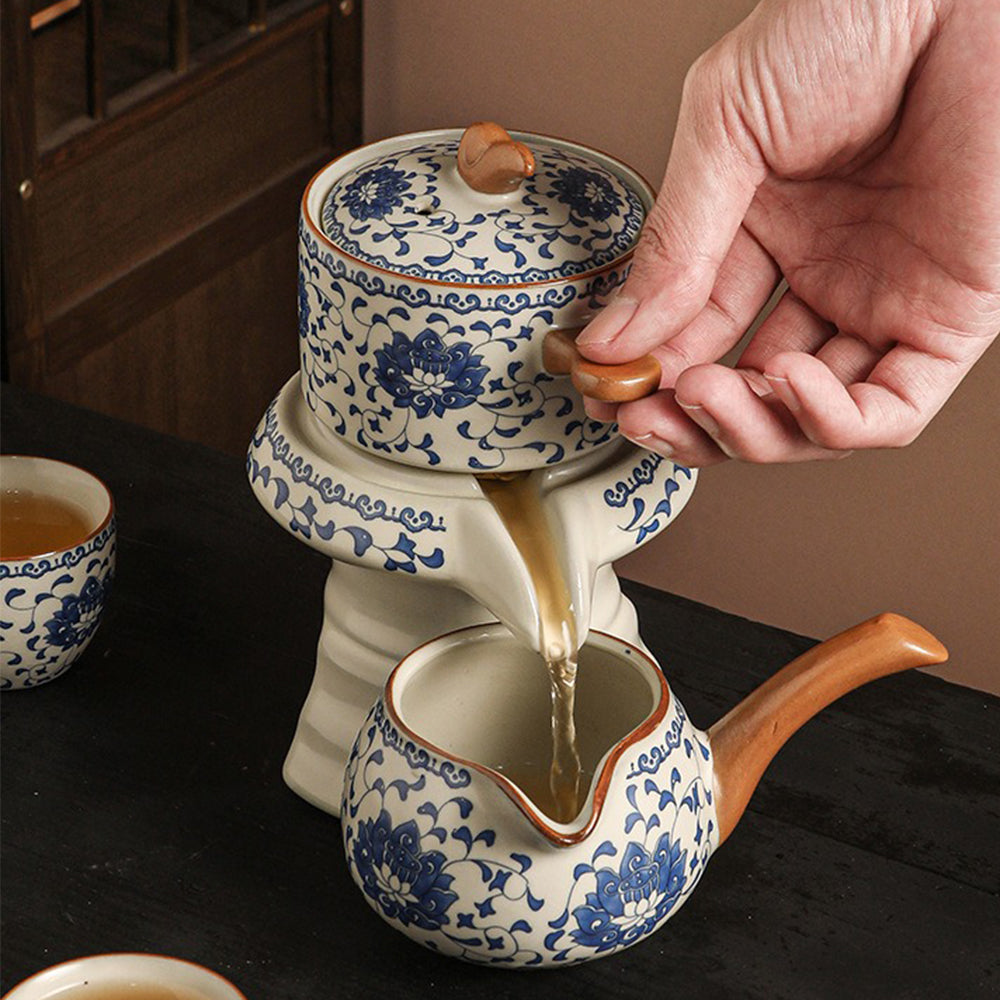 Exquisite Blue and White Porcelain Automatic Tea Set - Traditional Chinese Ceramic Tea Maker with Electric Heating for Home, Office, or Gift Giving