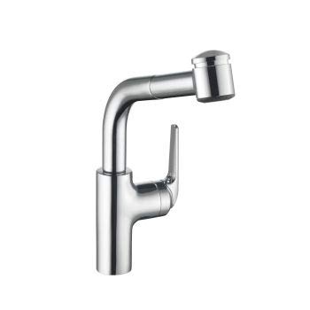 10.061.003.000 DOMO Pull Out Kitchen Faucet - 9 Inch Chrome Finish, High Arc Sprayer for Modern Sinks | Perfect for Washing Dishes, Filling Pots & Cleaning Vegetables