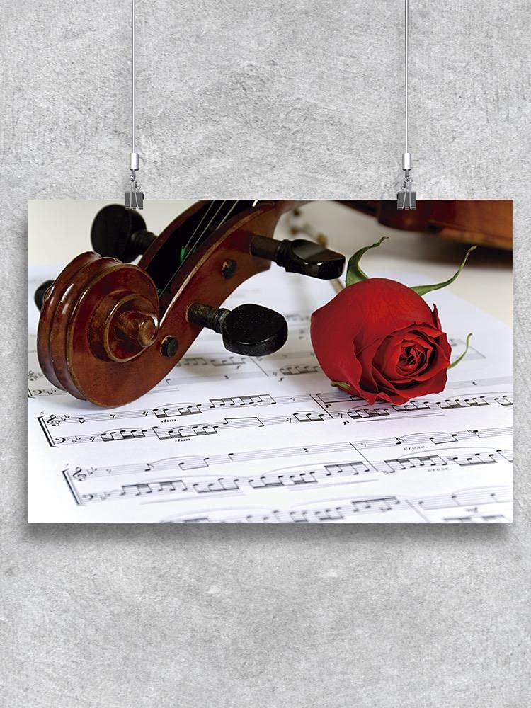 Violin Peg-Head and Rose Poster - Vintage Violin Parts Wall Art Decor for Music Lovers & Musicians - Perfect for Home, Studio, or Classroom Decoration