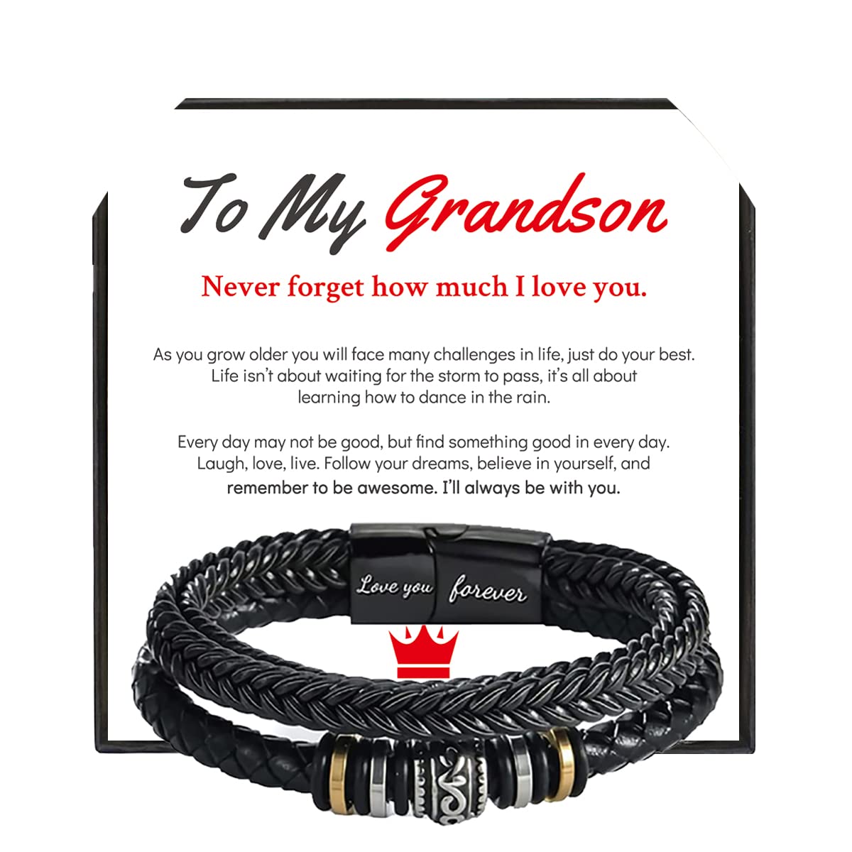 Braided Leather Bracelets for Men - Stainless Steel Magnetic Clasp Bangle Wristband | Durable & Adjustable | Perfect Gift for Christmas, Graduation, Birthday, Back to School | Ideal for Son, Grandson, Boyfriend | Great for Casual Wear, Office & Special Occasions
