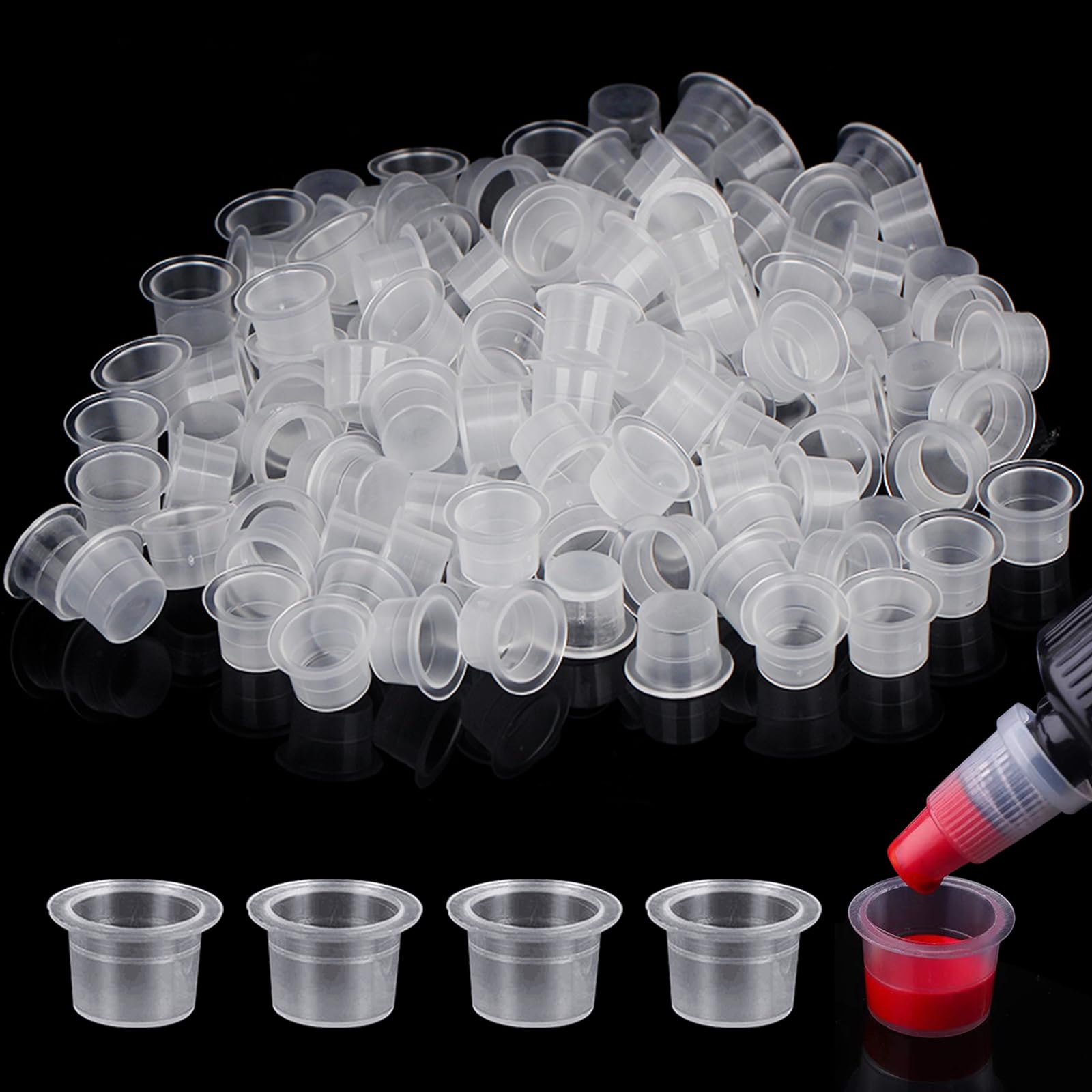 Autdor 1000pcs Disposable Tattoo Ink Cups - Medium Size Clear Pigment Caps for Microblading, Permanent Makeup & Tattoo Supplies | Perfect for Professional Artists & Tattoo Studios