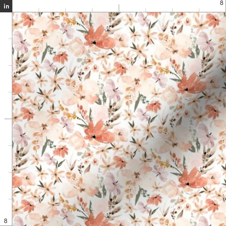 Mini Micro Earth Floral Print Chiffon Fabric by The Yard - Peach Floral Flowers Design for Girls Spring Summer Dresses, Sewing Fashion Apparel & Home Decor | Perfect for DIY Clothing, Curtains, and Craft Projects