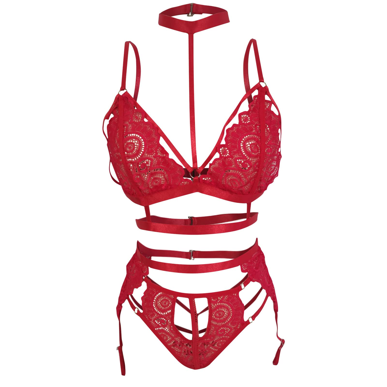 Wirziis Sexy Lingerie Set for Women - Lace Embroidery Eyelash Bra & Panty Set, Halter Neck Design for Romantic Nights & Special Occasions