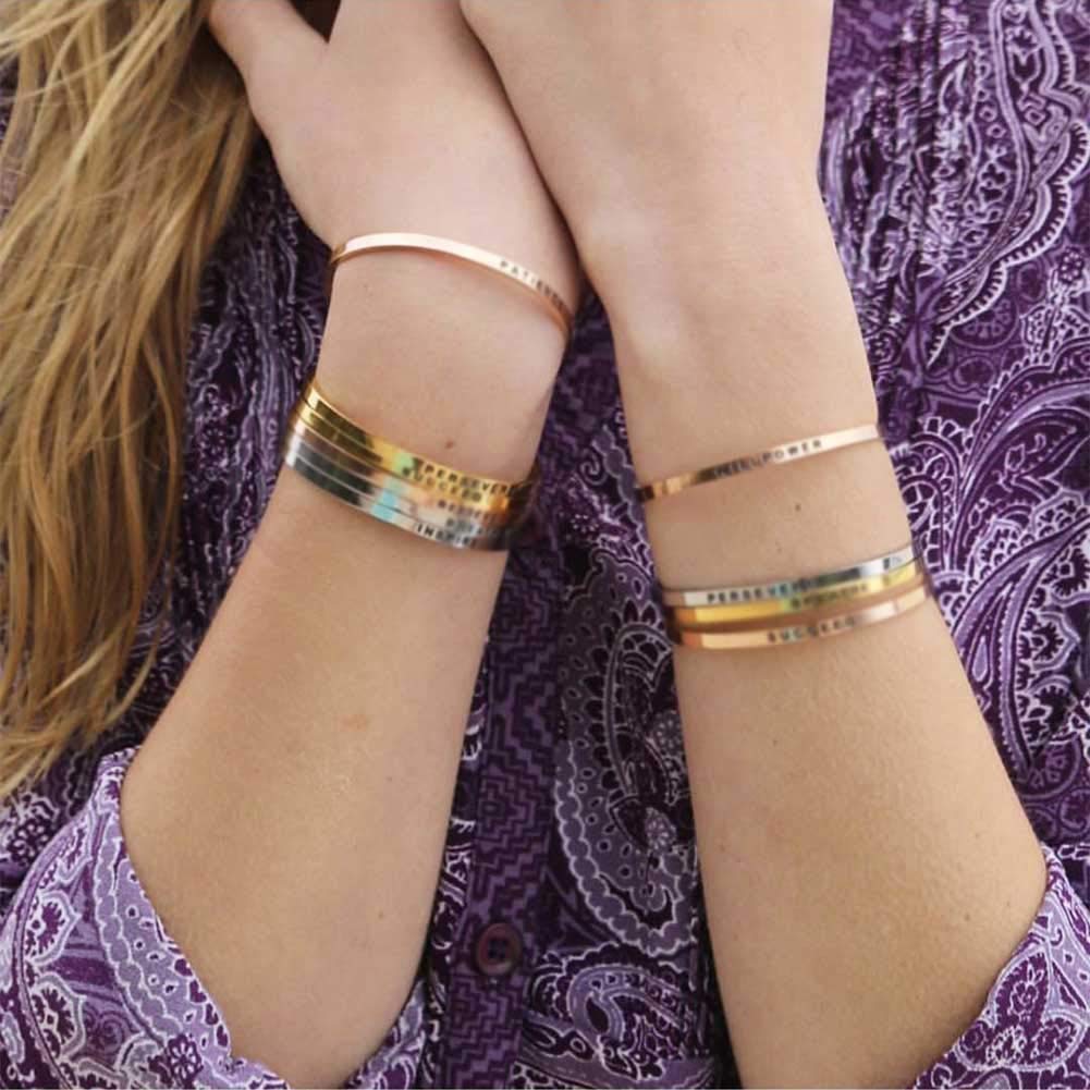 Inspirational Bracelets for Women & Men - Adjustable Motivational Cuff Bangle with Engraved Stainless Steel - Friendship, Encouragement, Birthday & Graduation Gifts - Perfect for Daily Wear, Gifting & Special Occasions
