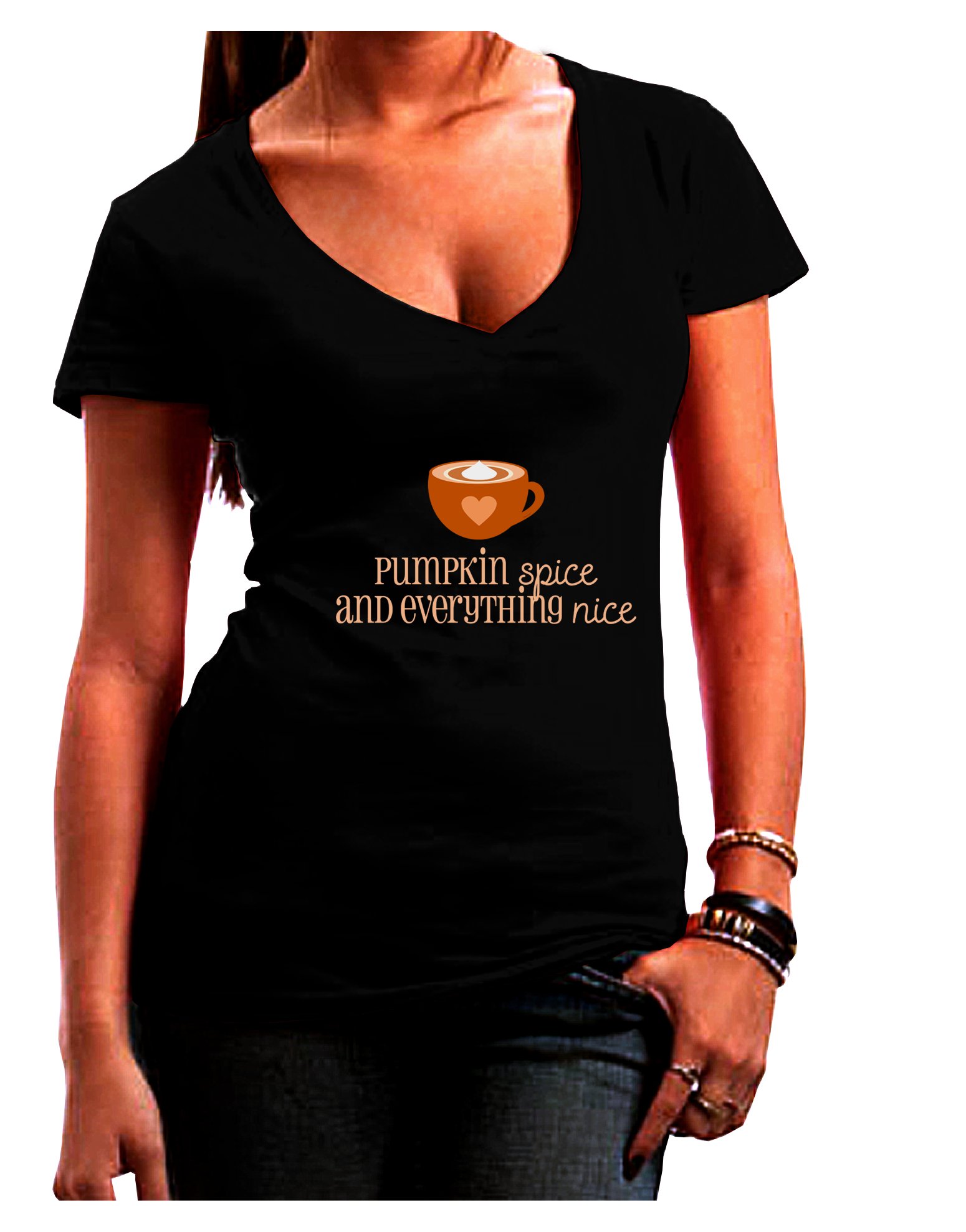 Pumpkin Spice & Everything Nice Junior's V-Neck Dark T-Shirt | Cute Fall Graphic Tee for Teens | Perfect for Autumn Outfits, School, and Casual Wear