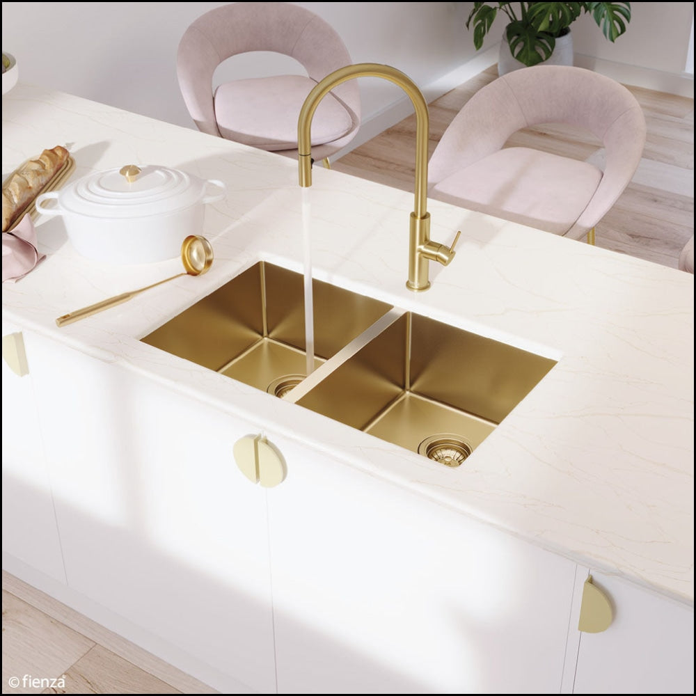 FIENZA Double Bowl Kitchen Sink - Heavy Duty Brass Construction 68403RB - Perfect for Modern Farmhouse & Commercial Kitchens
