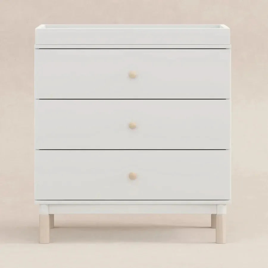 Babyletto Gelato 3-Drawer Changing Table Dresser with Removable Changing Tray - White & Washed Natural Wood Feet | Nursery Storage Solution for Diapers, Clothes & Baby Essentials