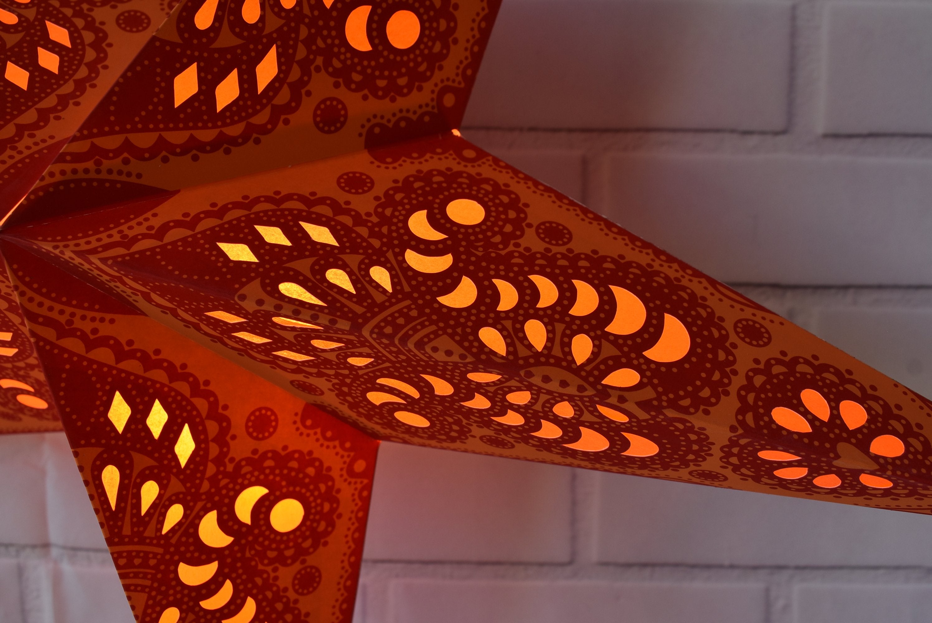 24 Pack Orange Peacock Paper Star Lanterns - Hanging Wedding Party Decorations for Indoor Outdoor Events, Birthday Celebrations & Festival Lighting