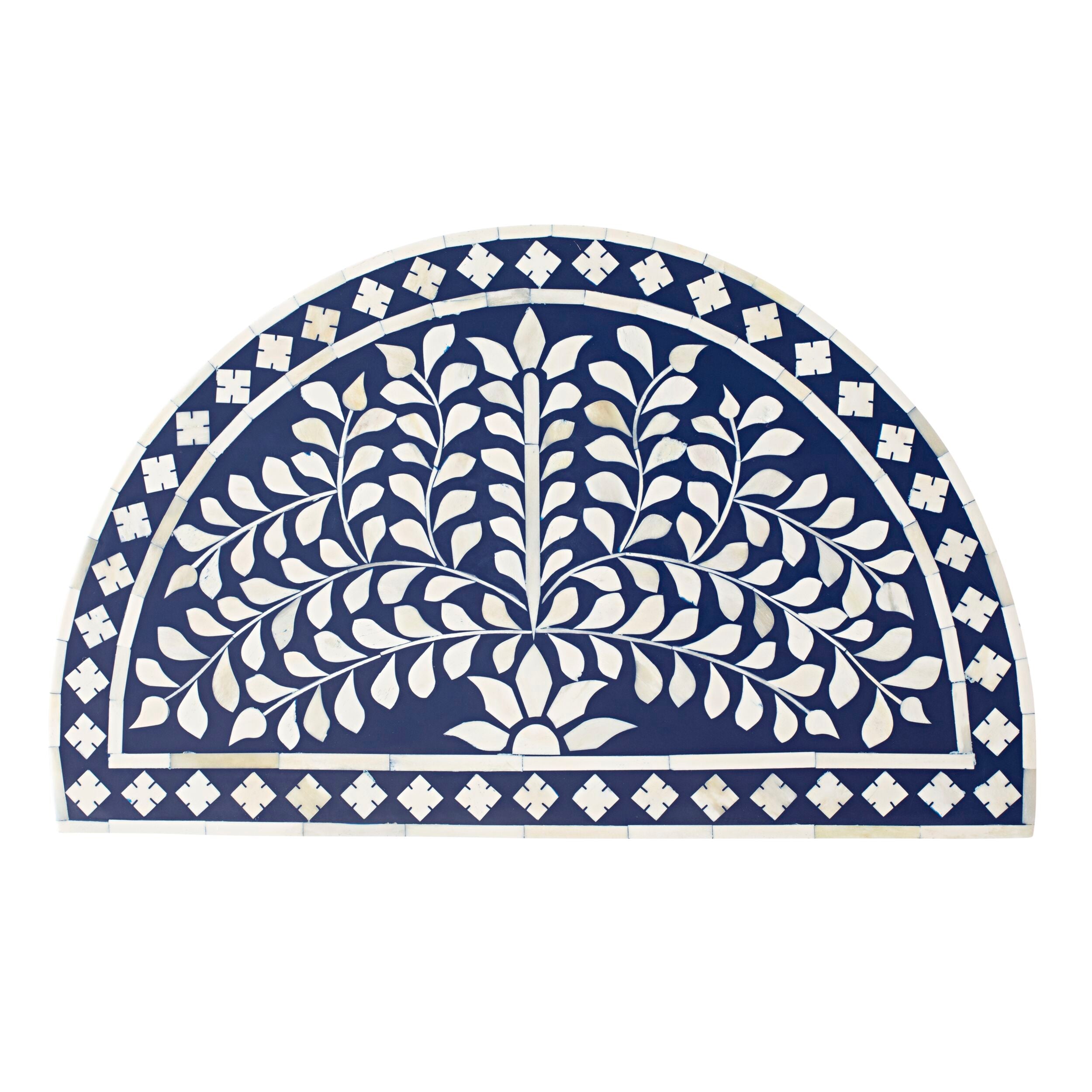 Handcrafted Bone Inlay Half Moon Side Table - Blue & Gold Accent - 21