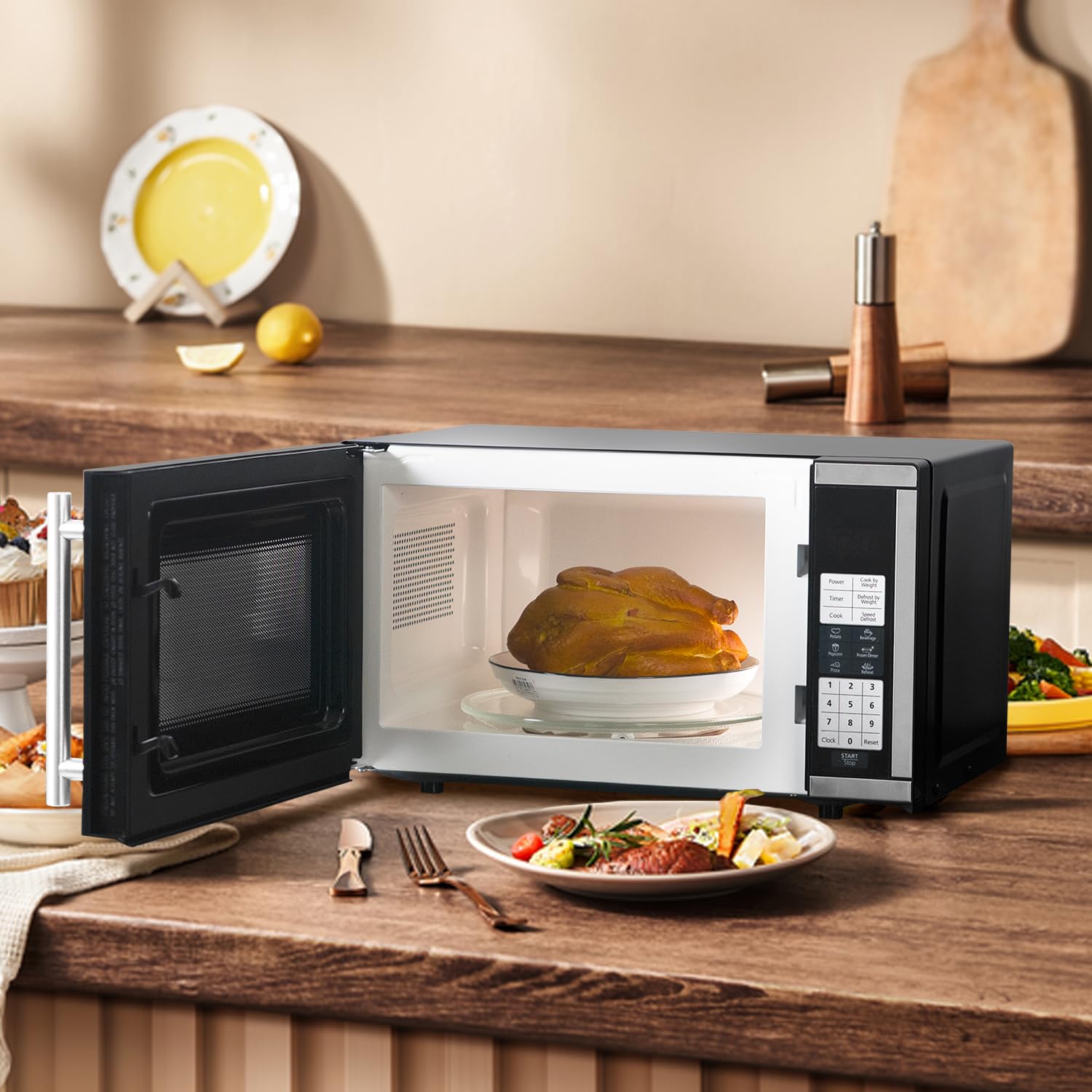 SMETA 0.7 Cu. Ft 700W Compact Microwave Oven - Smallest Portable Countertop Microwave for RV, Dorm, Office & Small Spaces - Black Mini Oven with 10 Power Levels, Child Safety Lock & 12