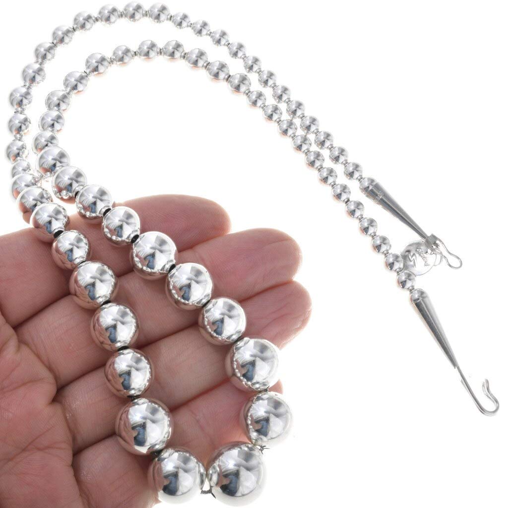 Navajo Sterling Silver Graduated Round Bead Necklace | Smooth Desert Pearl Jewelry | Perfect for Boho Fashion & Southwest Style Outfits