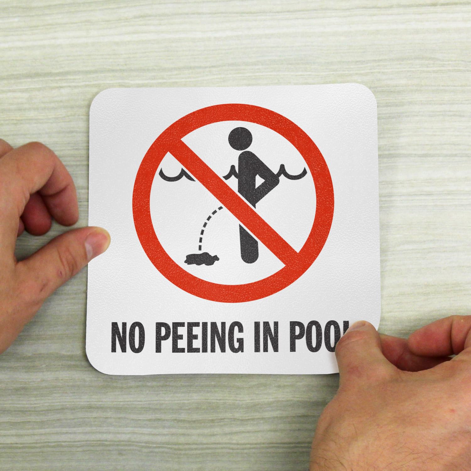 SmartSign 'No Peeing In Pool' Adhesive Vinyl Sign - 5.75x5.75 Inch Laminated Anti-Skid Marker for Swimming Pools, Restrooms & Public Areas - Red/Black/White - Made in USA