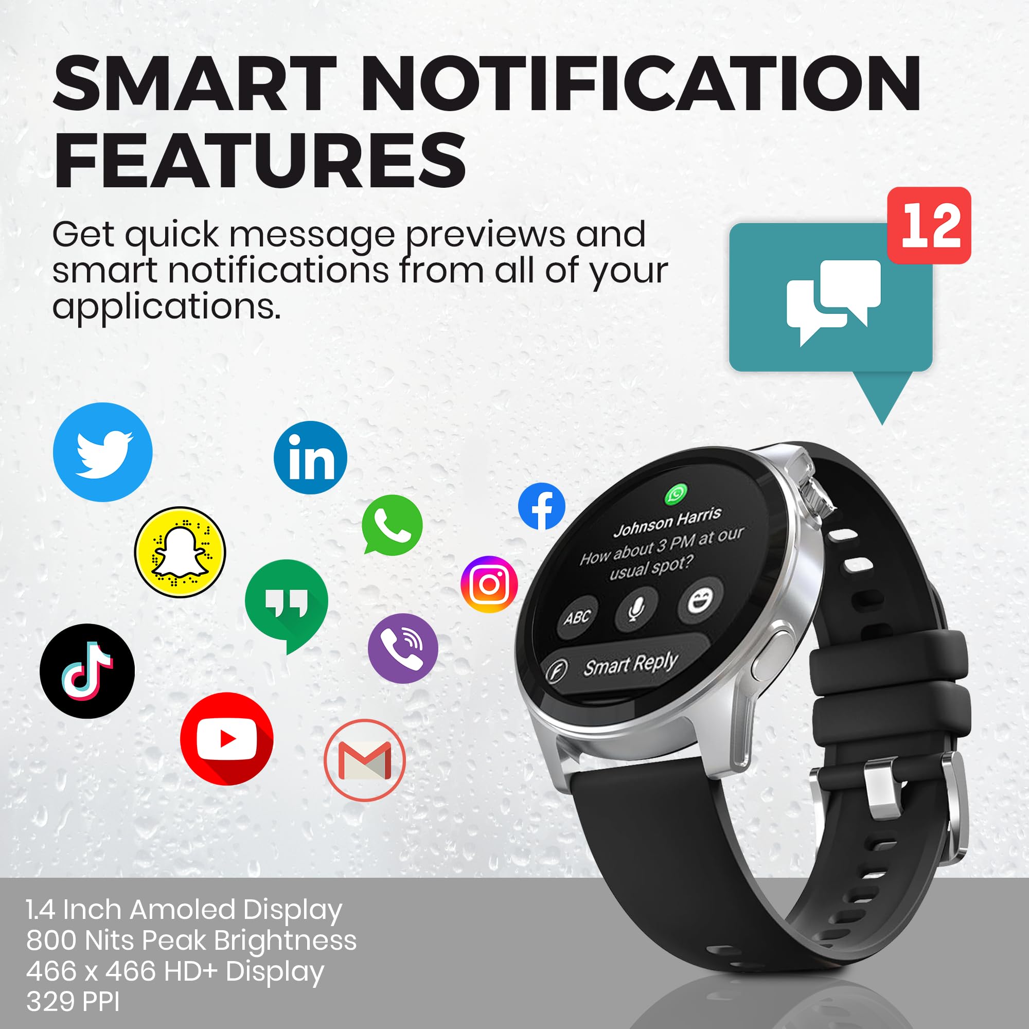 HyperGear Activ8 Smartwatch - Fitness Tracker with 120+ Exercise Modes, SpO2 & Heart Rate Monitor, Step Counter, iOS/Android Compatible, 7-Day Battery Life - Perfect for Running, Gym Workouts & Daily Activity Tracking