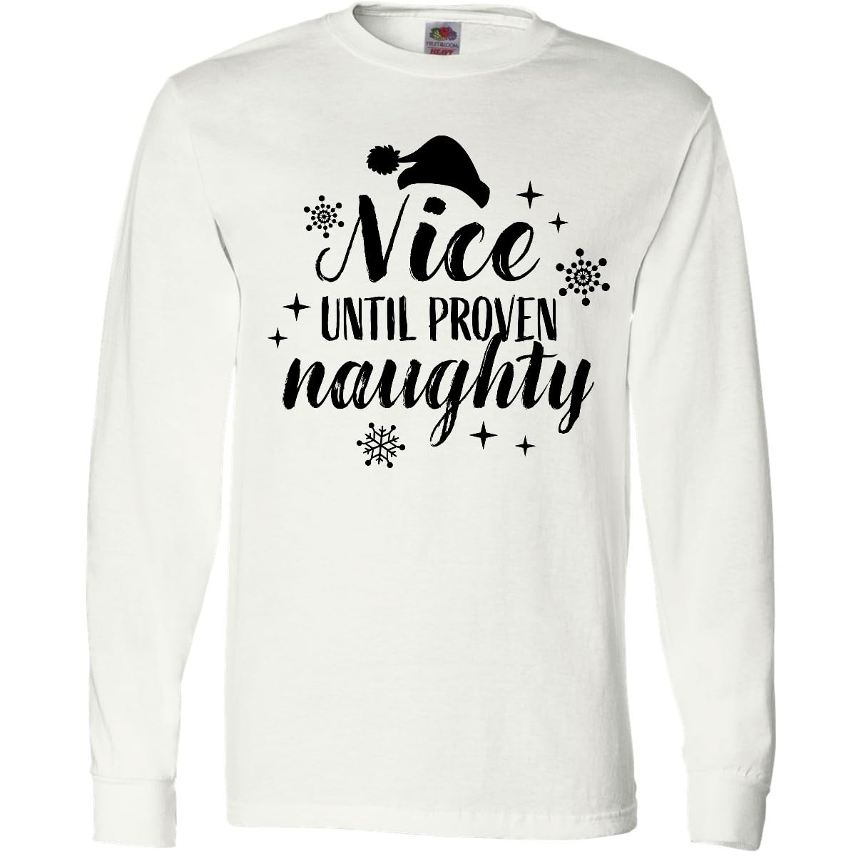 Inktastic Christmas Nice Until Proven Naughty Adult Long Sleeve T-Shirt | Funny Holiday Graphic Tee for Men & Women | Perfect for Christmas Parties & Family Gatherings