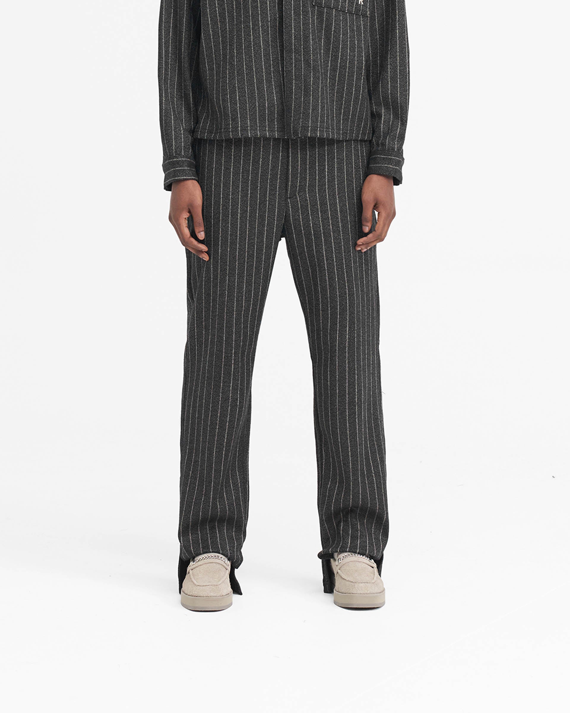 Stepped Hem Pants - Black Pinstripe Trousers for Women | High Waist Wide Leg Pants | Office Work & Casual Wear