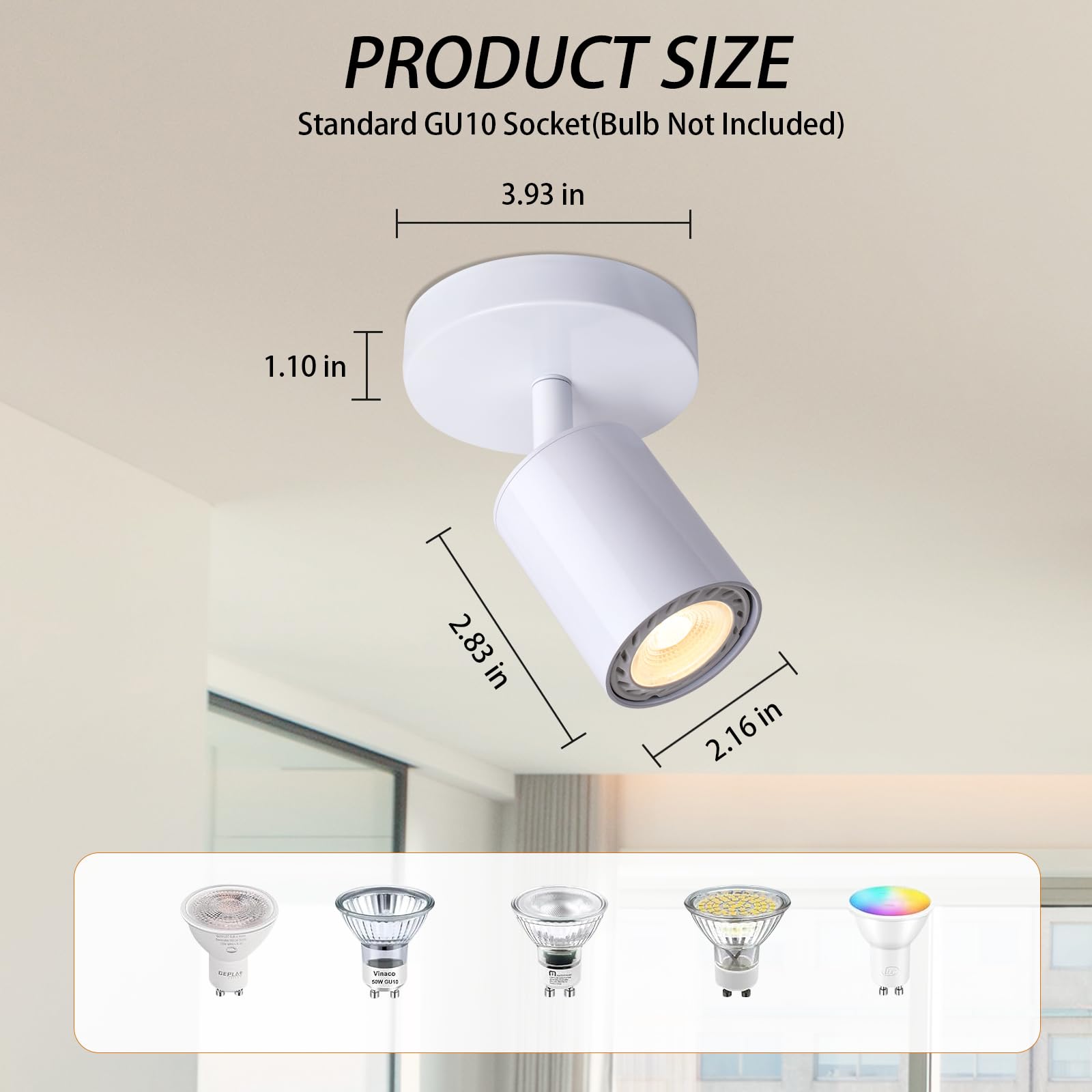 Adjustable 90 Degree Ceiling Light Fixture - White 1-Light LED Lamp for Kitchen, Bedroom, Dining Room & Office - Modern Circular Design for Ambient Lighting