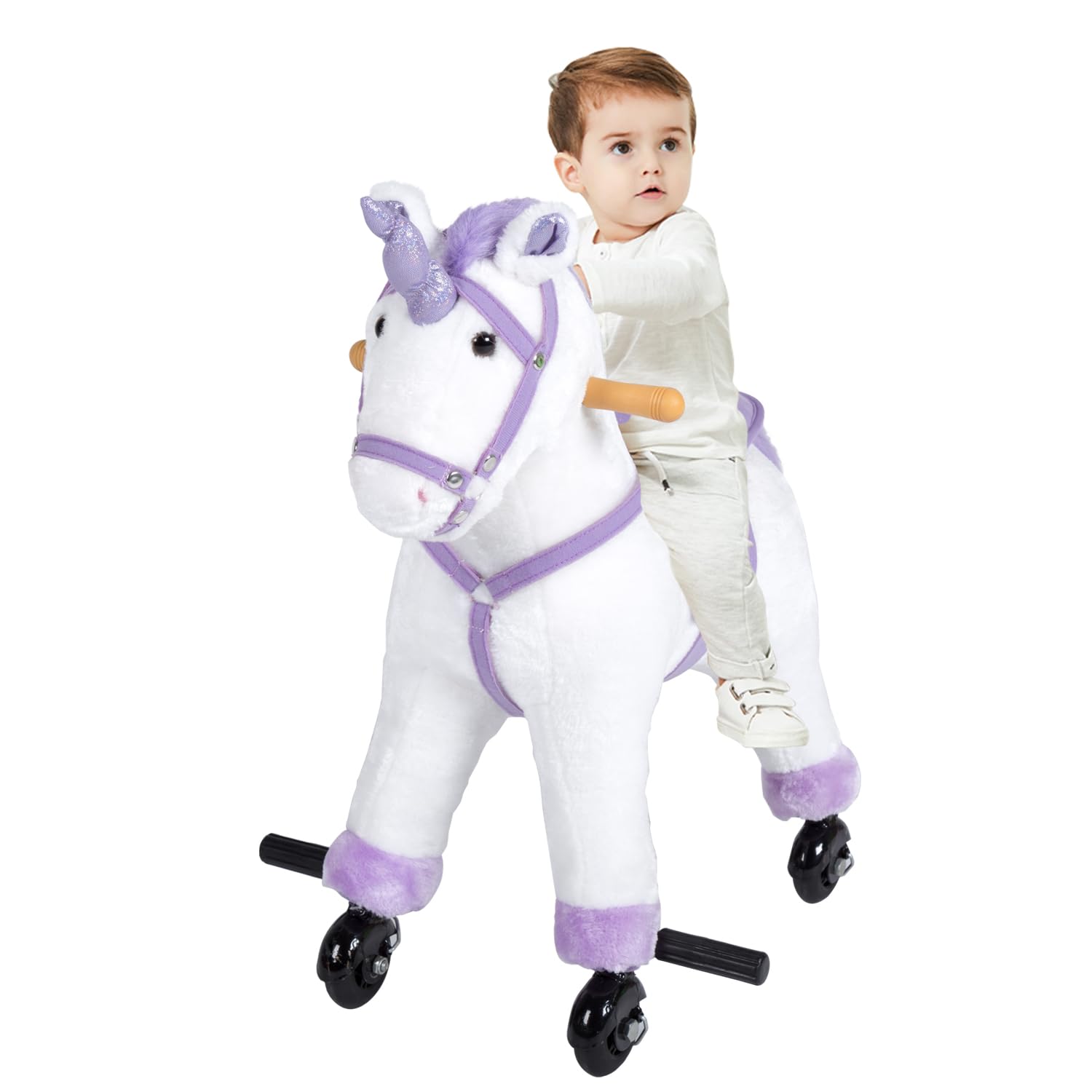 Kinfant Toddler Ride On Horse Toy with Wheels & Realistic Sounds - Purple Walking Animal Toy for Boys & Girls Ages 3-6 - Perfect for Indoor Play, Outdoor Adventures & Birthday Gifts