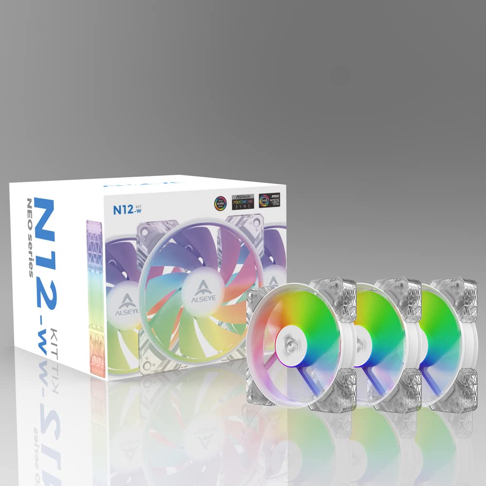 ALSEYE N12 3-Pack 120mm ARGB PWM PC Case Cooling Fans with Controller - Ultra Quiet High Airflow Half-Transparent White Computer Fans for Gaming PC, Workstation & Home Office Setup