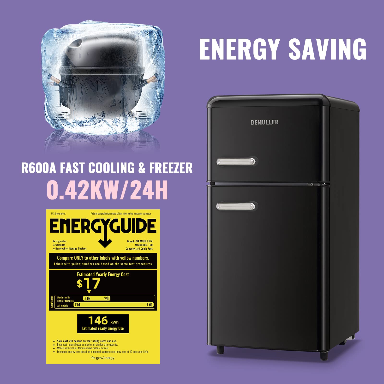 3.5 Cu.Ft Mini Refrigerator with Dual Door & Adjustable Temperature - Top Mount Freezer Compact Fridge for Home, Office, Dorm - Perfect for Small Spaces, Bedrooms & Apartments (Black)