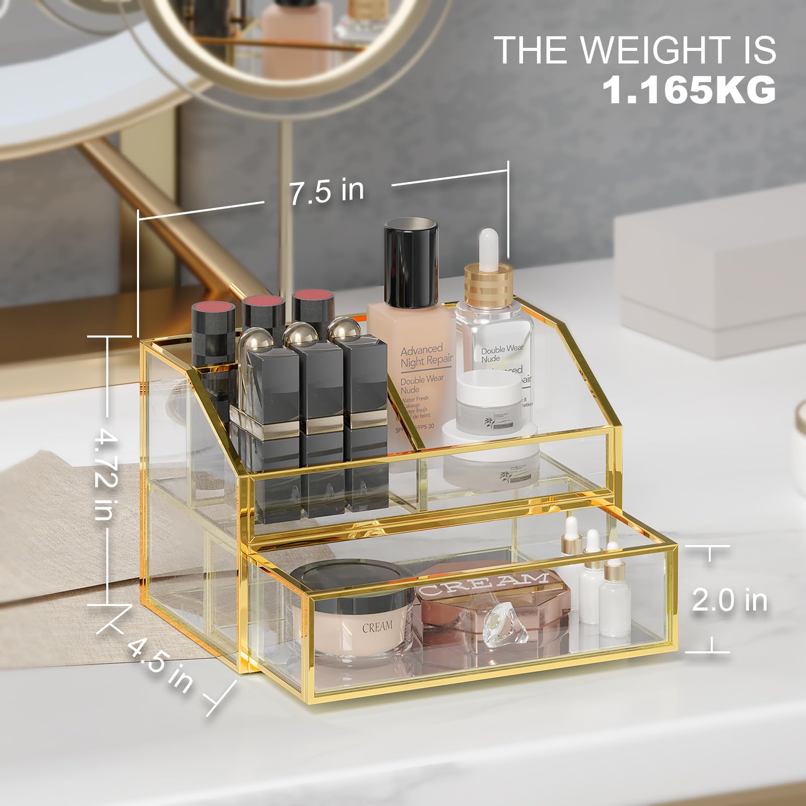 Clear Glass Makeup Organizer for Vanity & Jewelry - Bathroom & Dresser Storage
