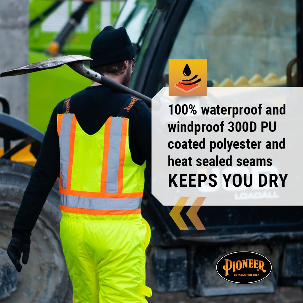 Pioneer High Visibility Waterproof Insulated Bib Overalls for Men & Women - Reflective Safety Rain Pants for Construction Work - Ideal for Road Workers, Utility Crews & Outdoor Winter Jobs