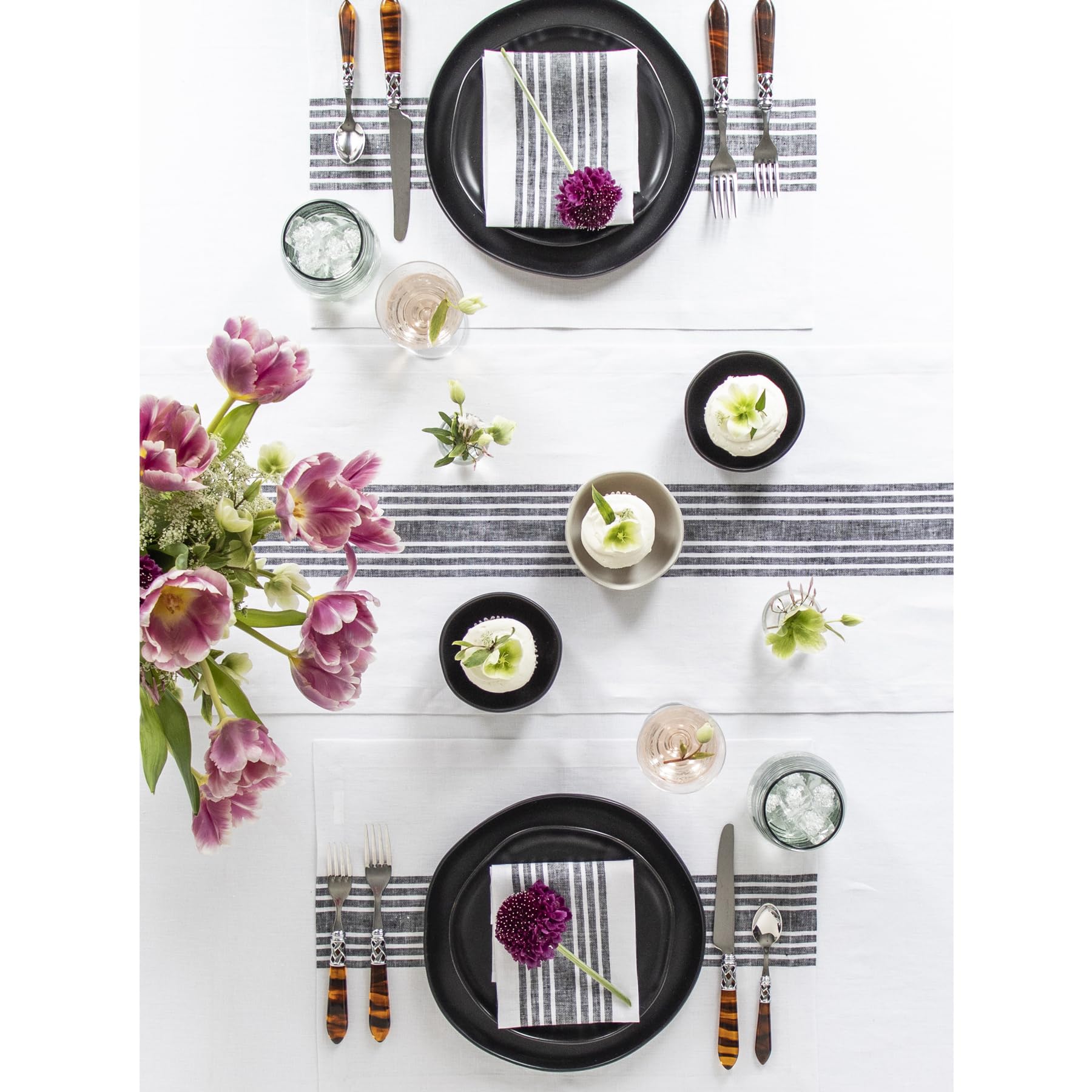 Solino Home 100% Pure Linen Napkins Set of 4 - 20x20 Inch Farmhouse Dinner Napkins in Black & White Stripes - Handcrafted, Machine Washable for Spring Decor, Mothers Day Gifts, Easter Table Setting & Everyday Dining