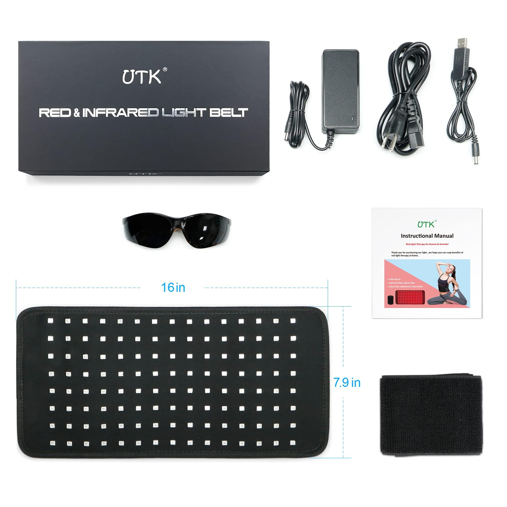 UTK Red Light Therapy Pad for Body Pain Relief - 660nm & 850nm LED Deep Therapy Belt with Timer, Wearable Wrap for Back & Shoulder Pain | Home Use, Muscle Recovery, Joint Pain Relief