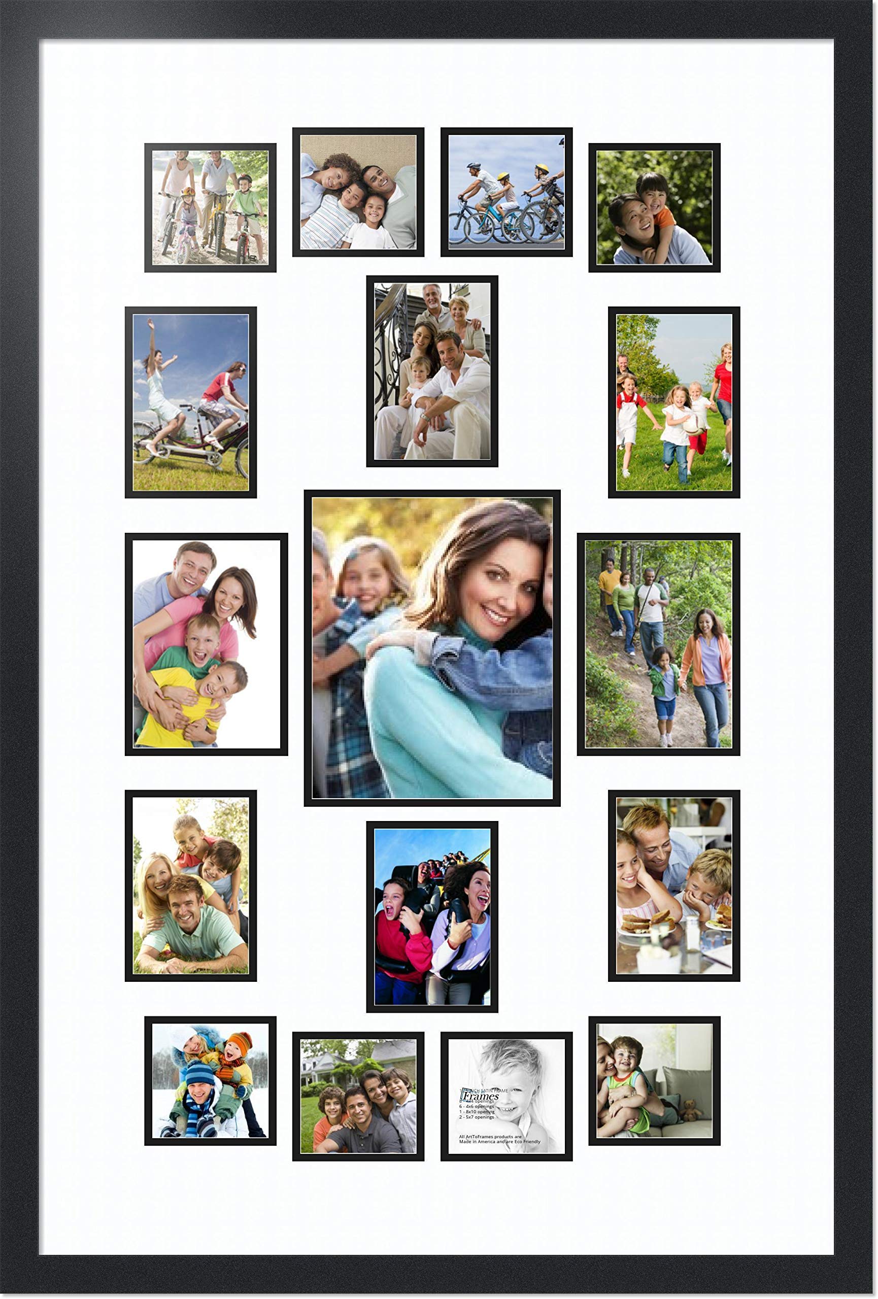 ArtToFrames 11-Opening Collage Picture Frame - Black Satin Finish with Double Mat for 8x10, 5x7, 4x6 & 4x4 Photos - Perfect for Family Memories, Wall Decor & Photo Displays