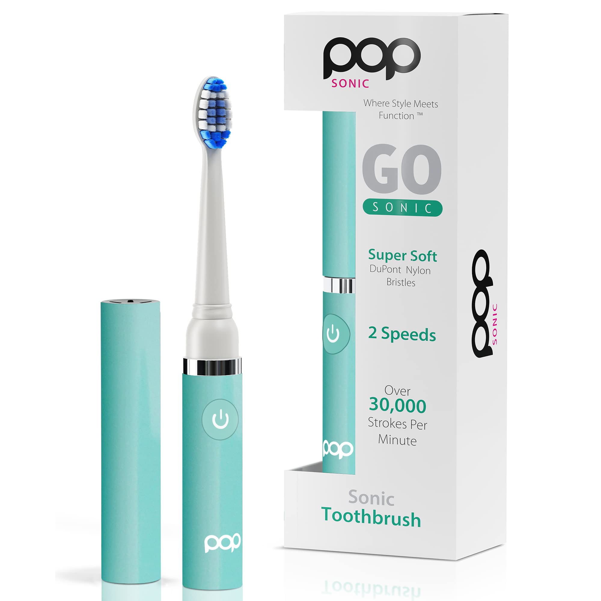 Pop Sonic Electric Toothbrush for Kids & Travel - Soft Pastel Green, 2 Speed Modes (15,000-30,000 RPM), Dupont Nylon Bristles, Battery Powered (AAA Included) | Perfect for Home Use, School Trips & Family Vacations