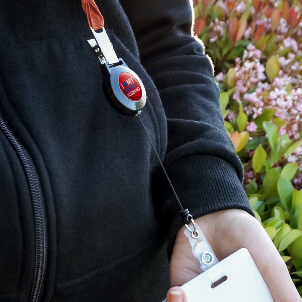 I Love My British Husband Retractable Lanyard with Badge Holder - Perfect for ID Cards, Keys & Work Accessories at Office, School & Events