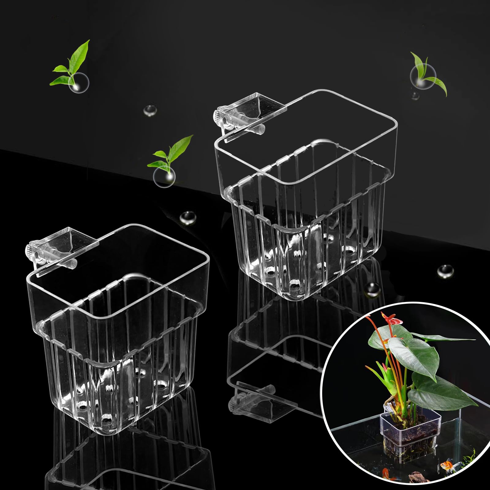 2 PCS Aquarium Plant Holder - Top Hanging Fish Tank Plant Pot with Suction Cups for Aquatic Plants | Perfect for Freshwater & Saltwater Aquarium Decoration