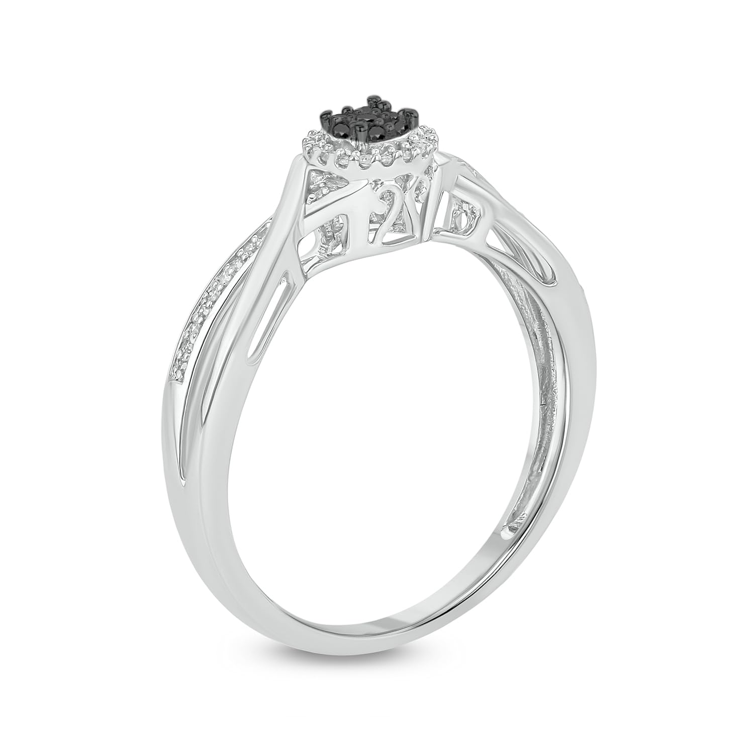 925 Sterling Silver Diamond Cluster Halo Promise Ring for Women - 1/10ct White & Black Diamonds, Bridal Engagement Ring - Perfect for Anniversaries, Proposals & Special Occasions