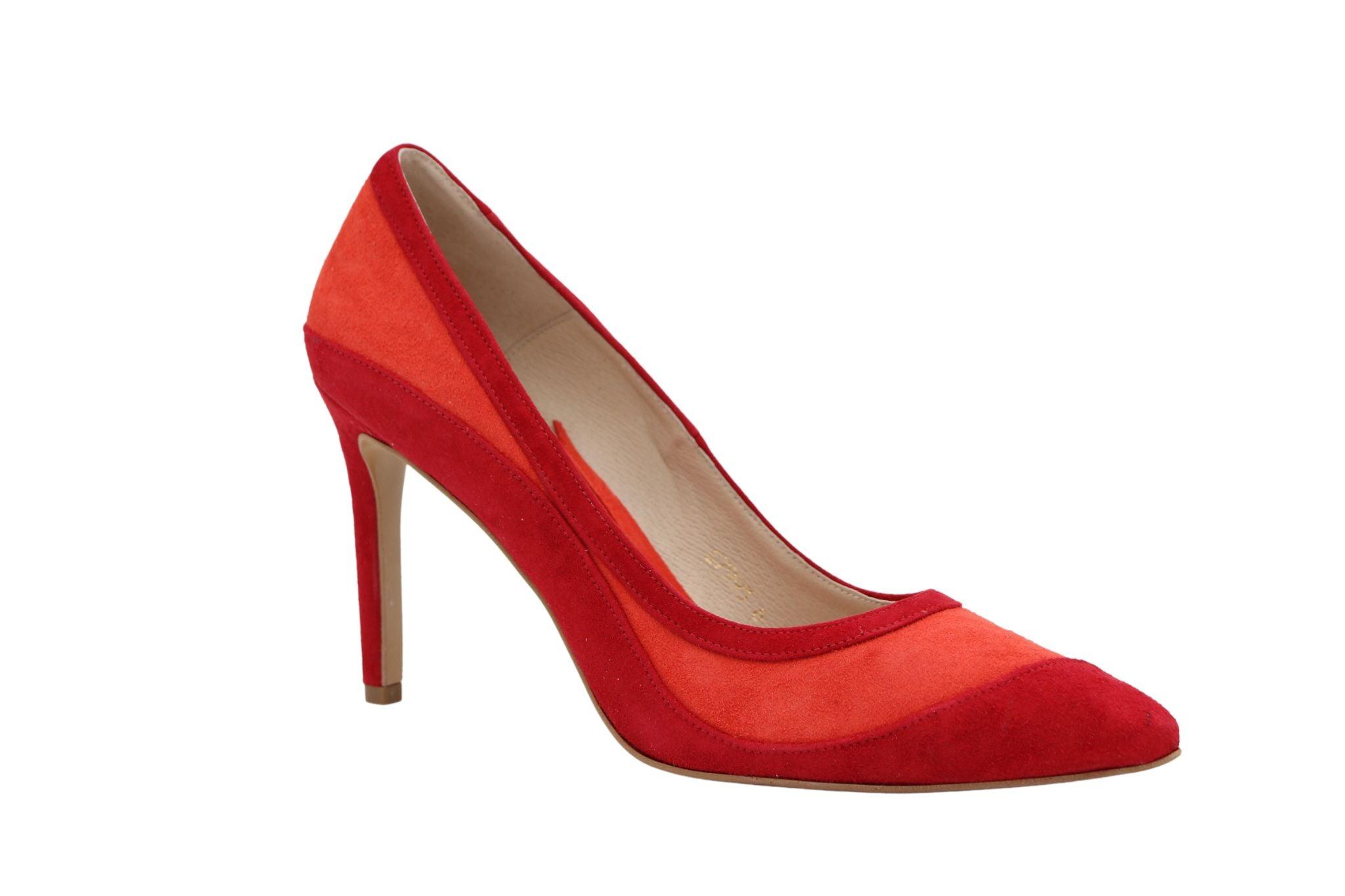 Stylish EMIS Orange & Red Two-Tone Suede Pointed Toe Pumps - Perfect for Office, Parties & Special Occasions