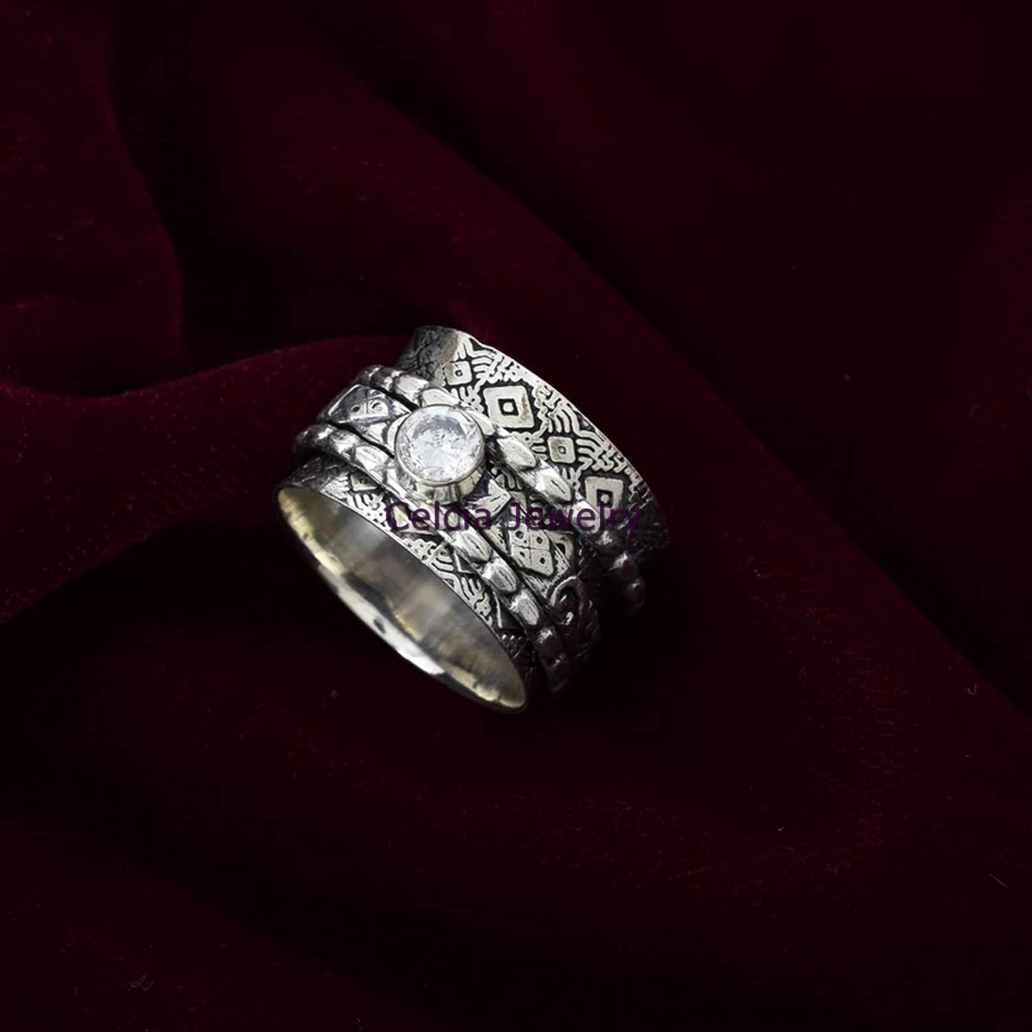 925 Sterling Silver Crystal Quartz Spinner Ring - Handmade Meditation & Anxiety Relief Ring for Women, US Size 7 | Stress Relief Jewelry for Yoga, Mindfulness & Daily Wear