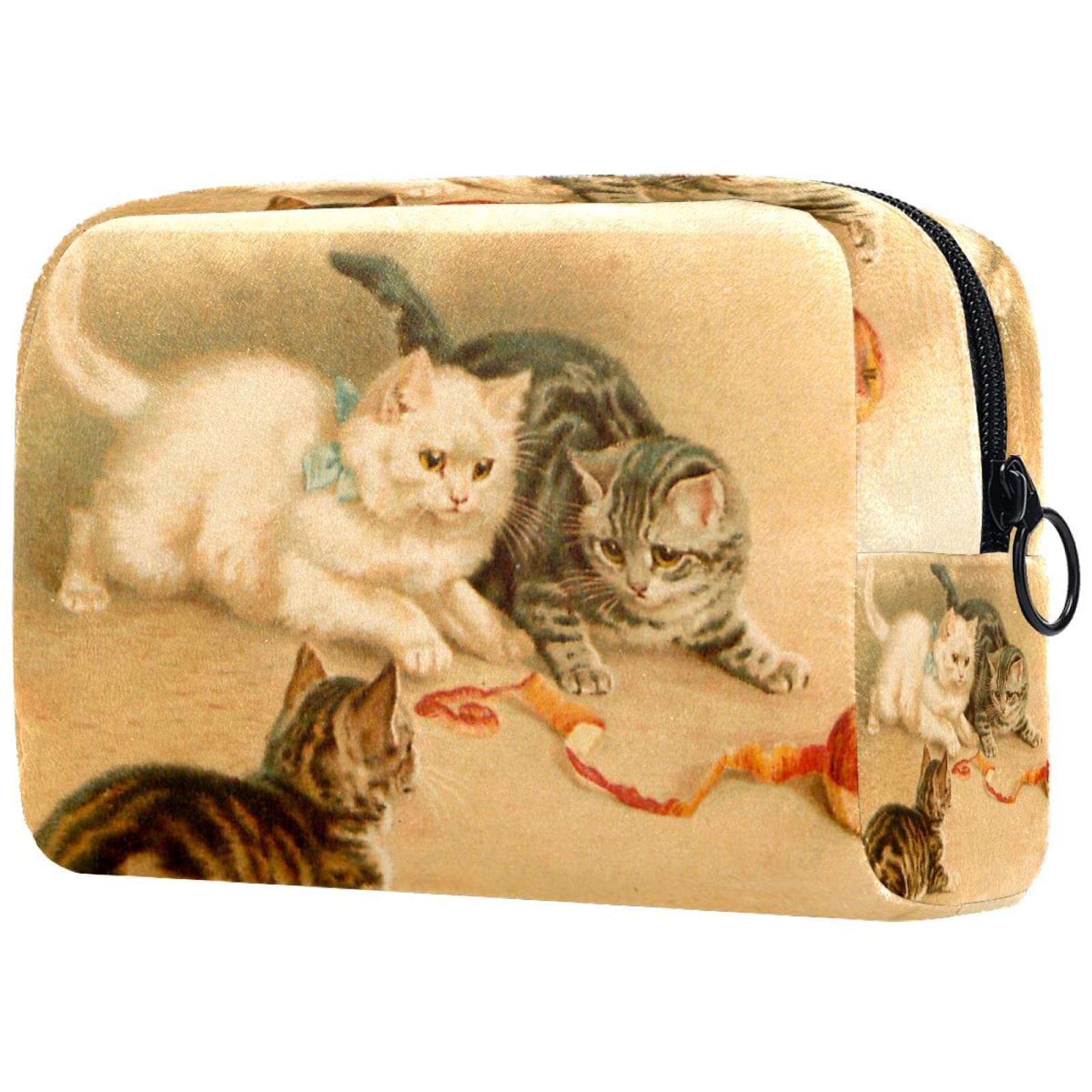 Vintage Cat Art Makeup Bag - Professional Travel Cosmetic Organizer with Brush Holder, Portable Storage Case for Makeup Brushes & Cosmetics | Perfect for Travel, Home & Salon Use