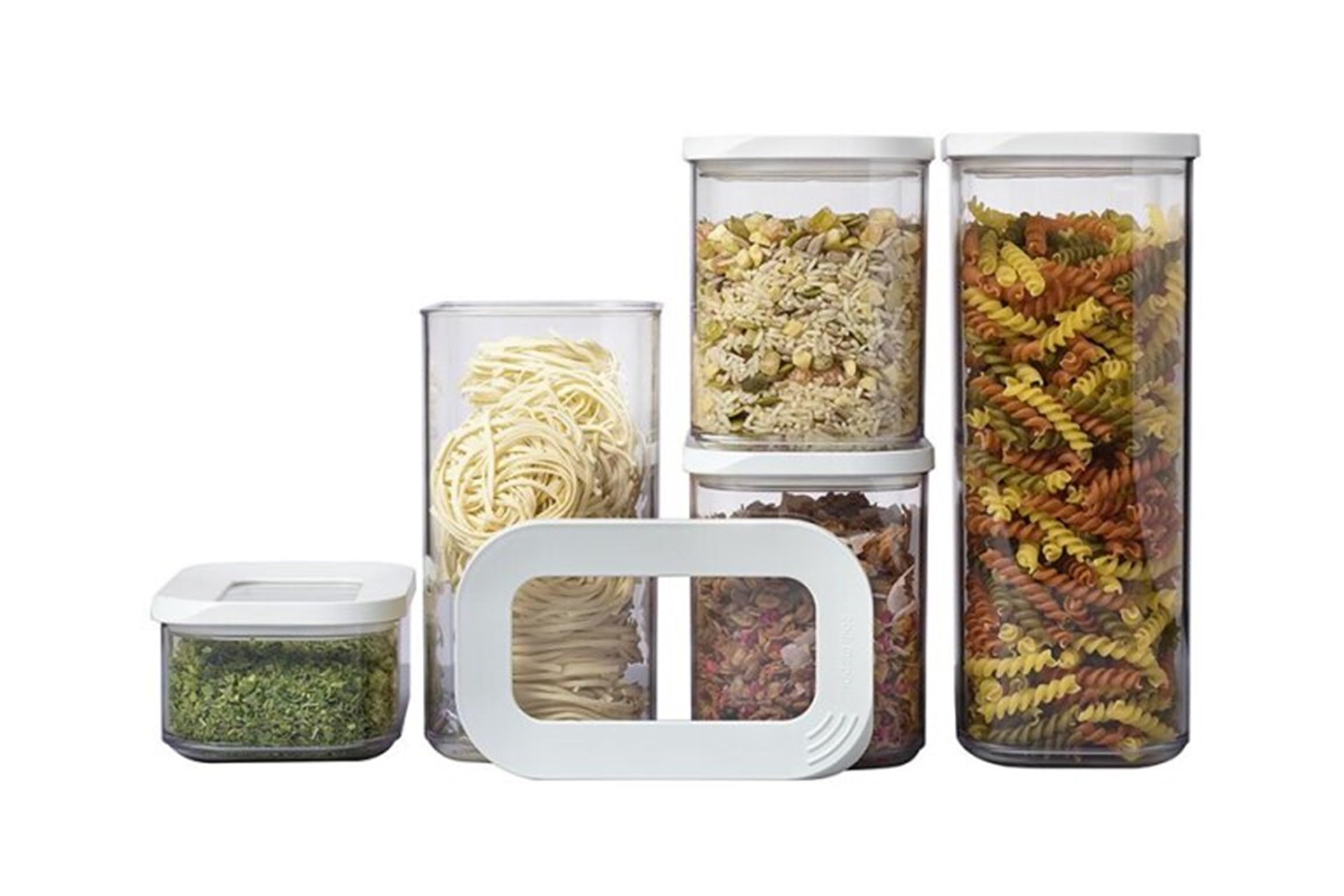 Mepal 5-Piece Airtight Food Storage Container Set - Stackable Kitchen Organizer (1x 2000ml, 1x 1500ml, 2x 1000ml & 1x 425ml) - White - Perfect for Meal Prep, Leftovers & Pantry Organization